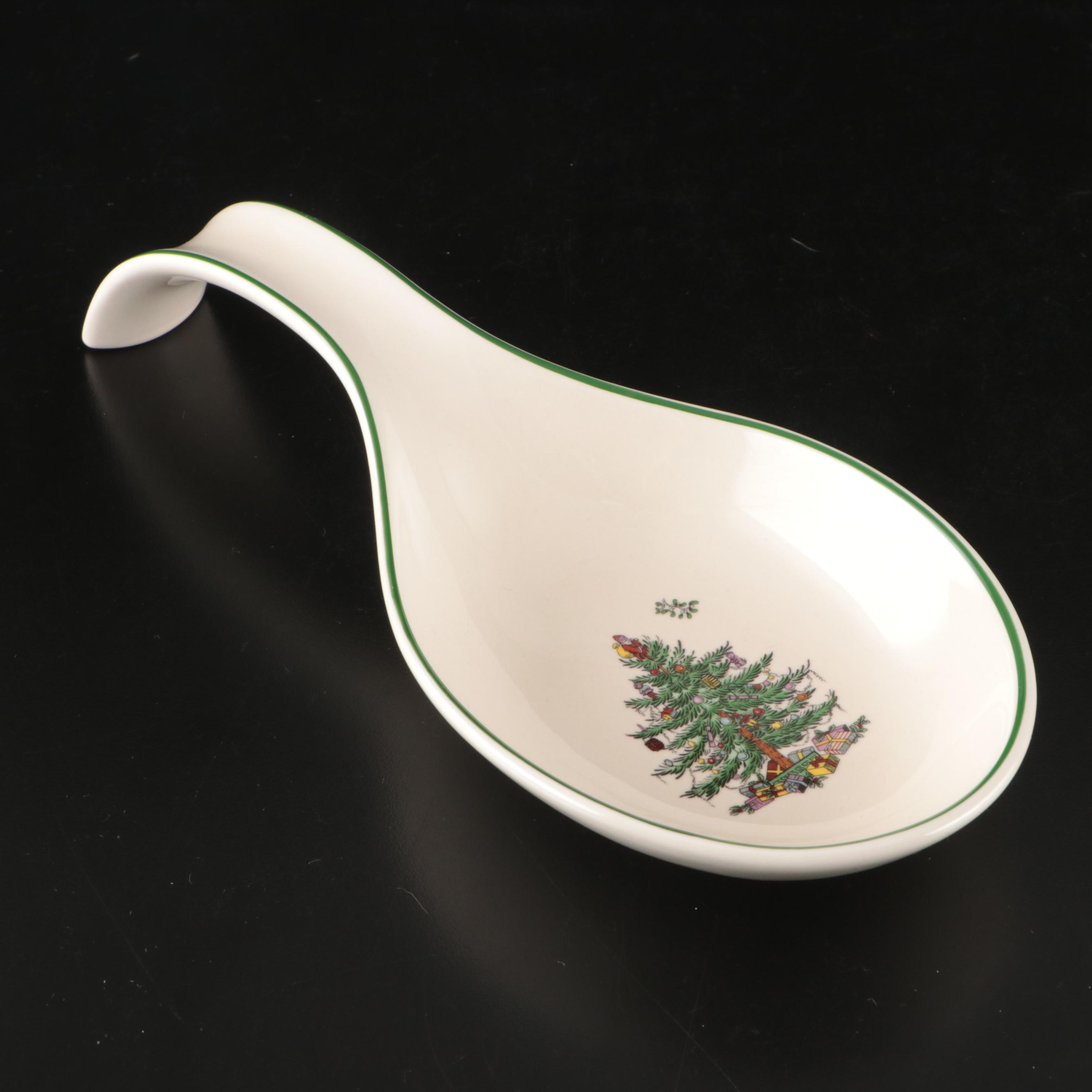 Spode "Christmas Tree" Ceramic and Glass Dinnerware with Lenox Porcelain Bowl