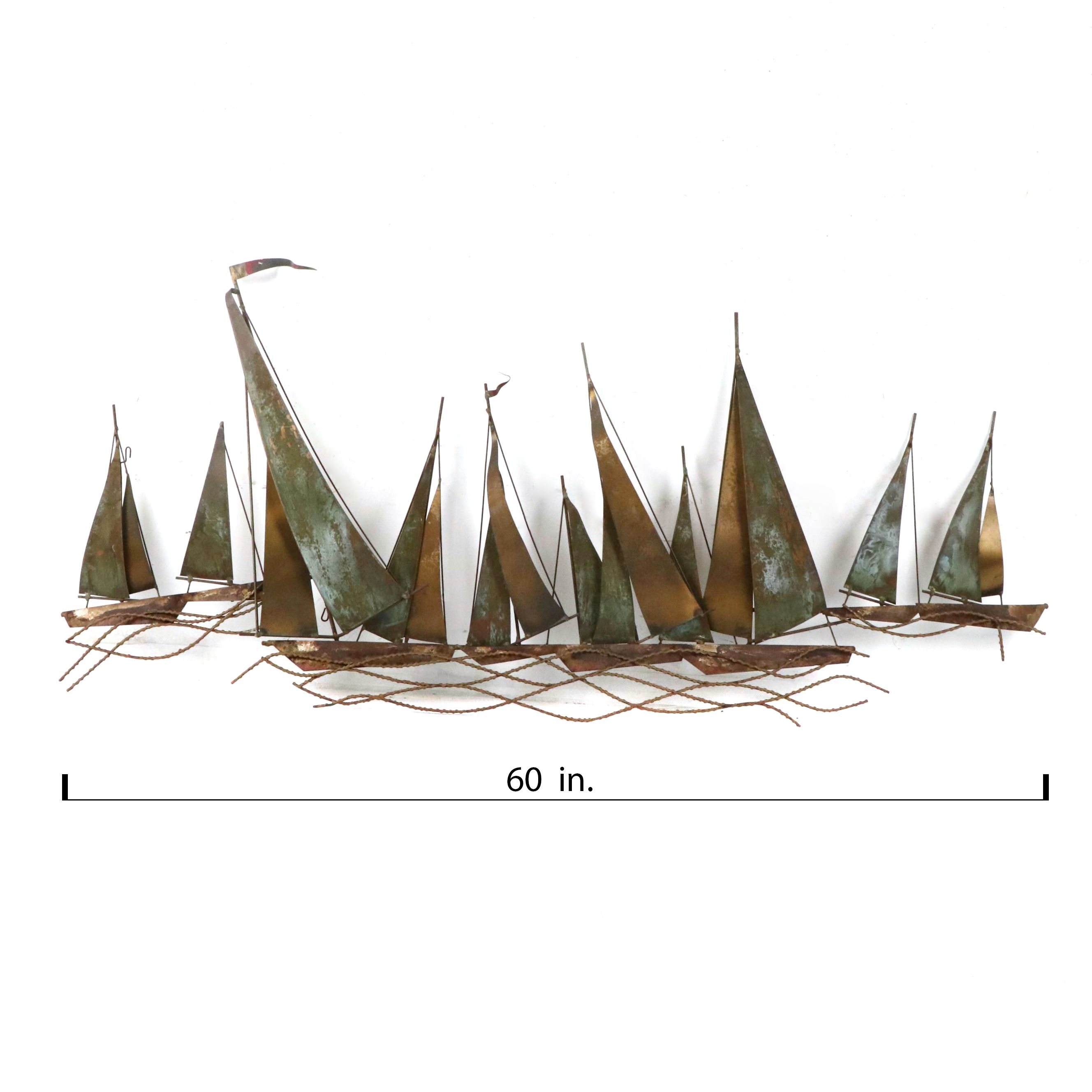 Curtis Jeré Brass and Copper Wall Sculpture of Sailboats, 1968