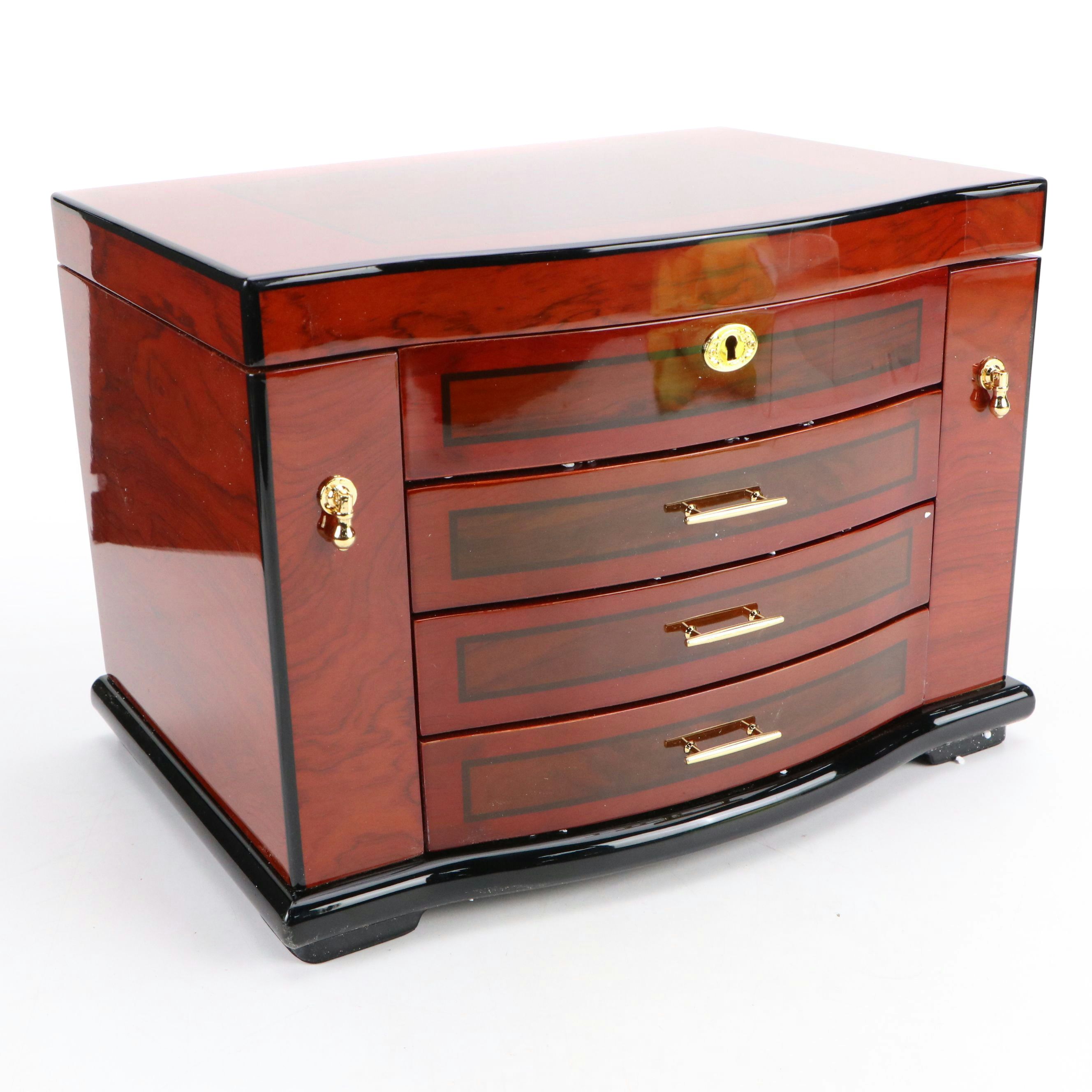Jere High Cherry and Black Finished Locking Jewelry Box