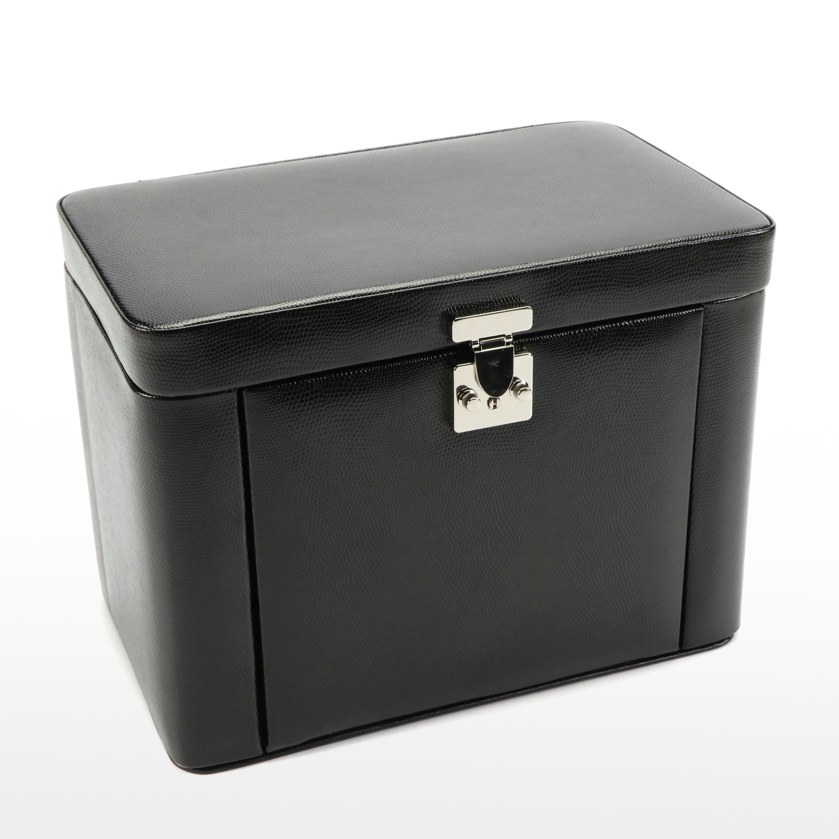 Bey-Berk Black Embossed Leather Locking Jewelry Box
