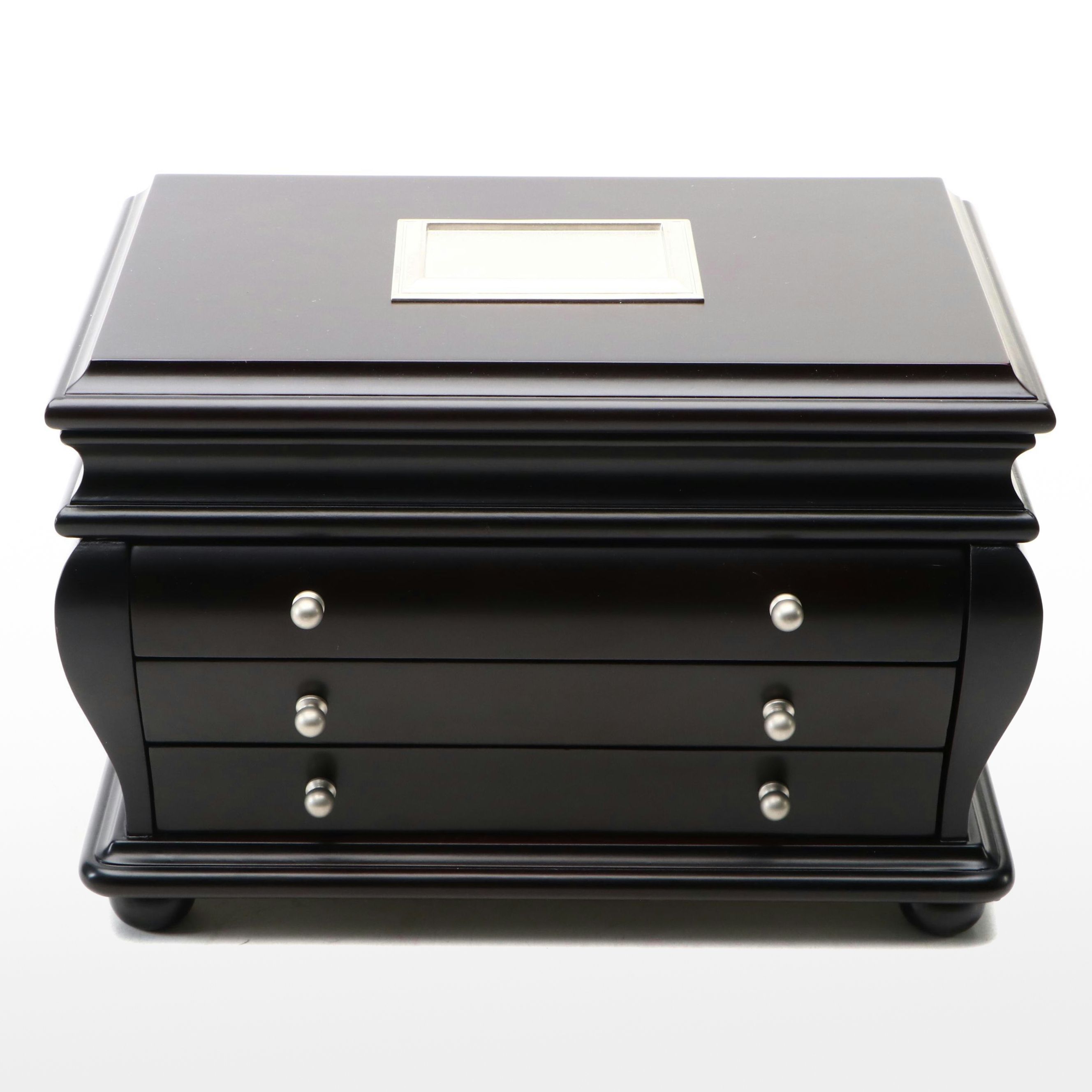 Things Remembered Satin Black Finish Bombé Wood Jewelry Chest