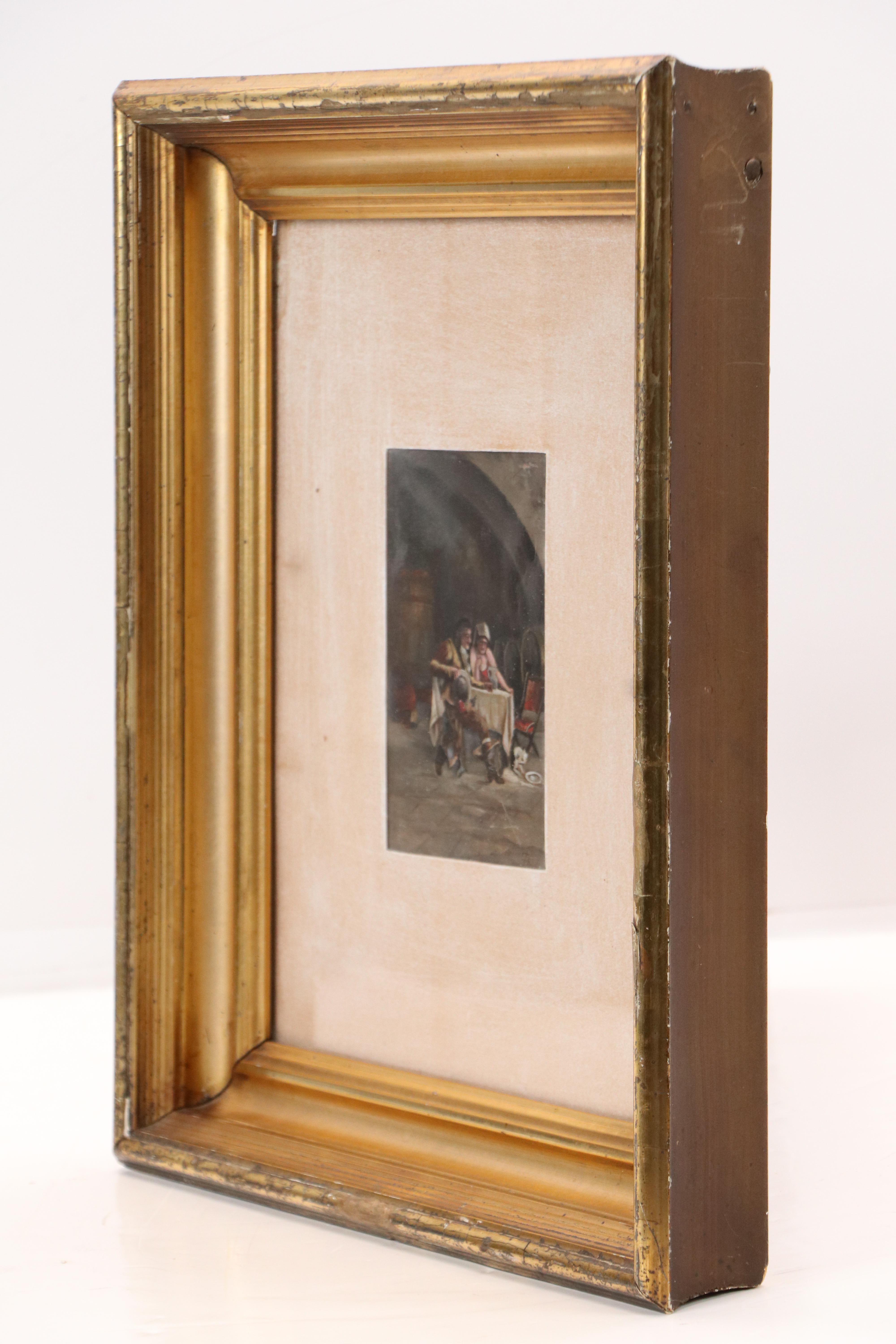 European School Tavern Interior Genre Oil Painting