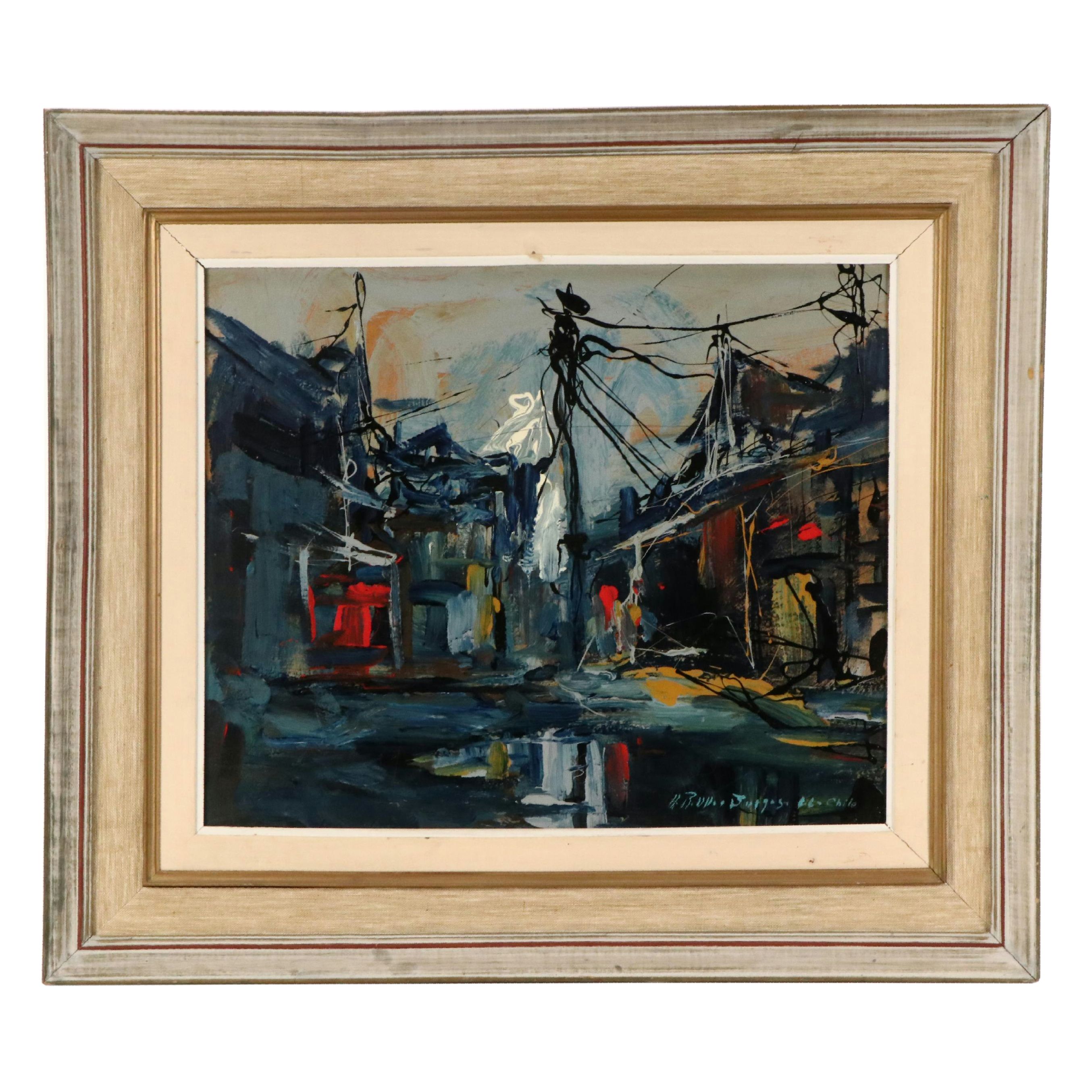 Héctor Raúl Ulloa Burgos Chilean Village Street Scene, Circa 1966