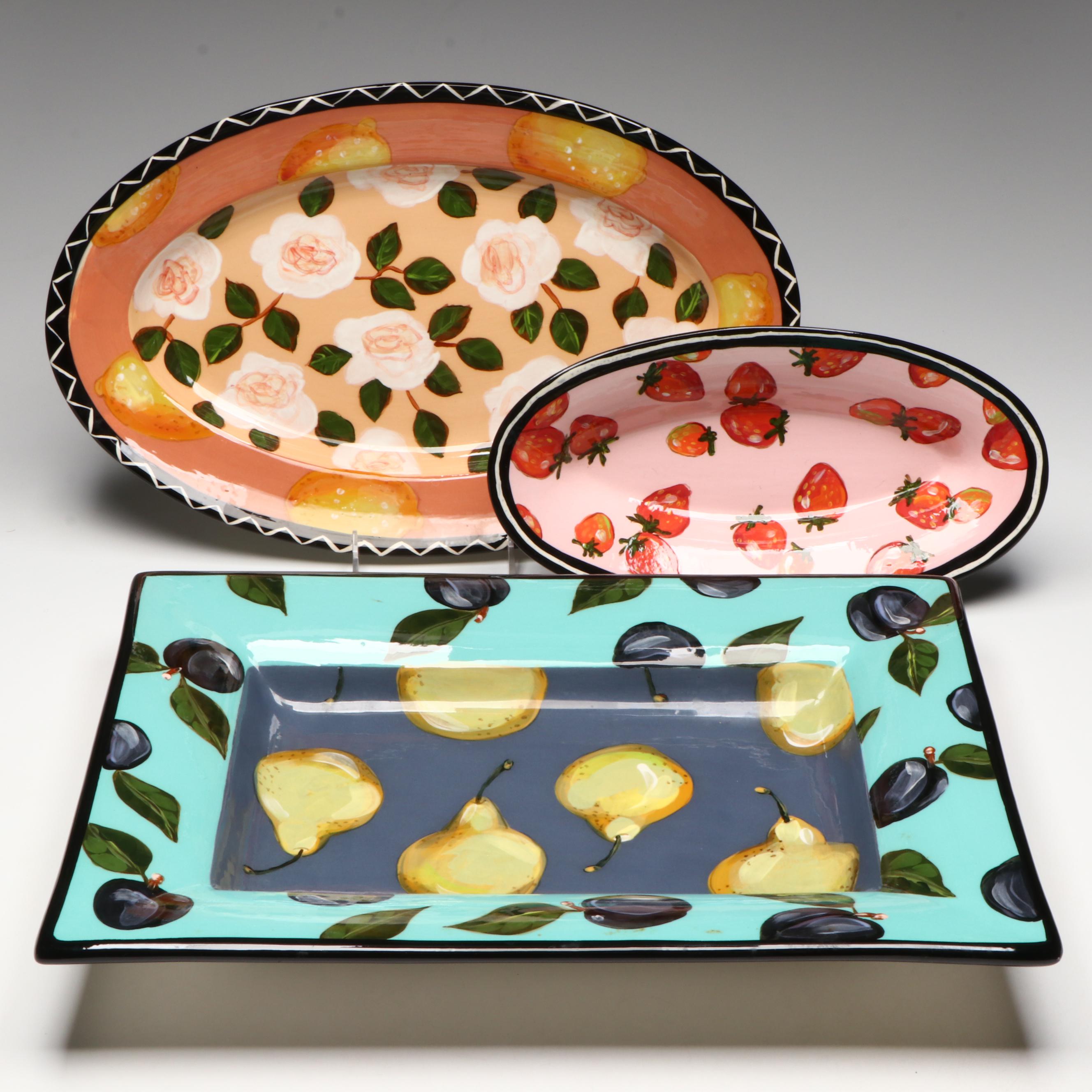 Vintage Droll Designs Hand-Painted Platters