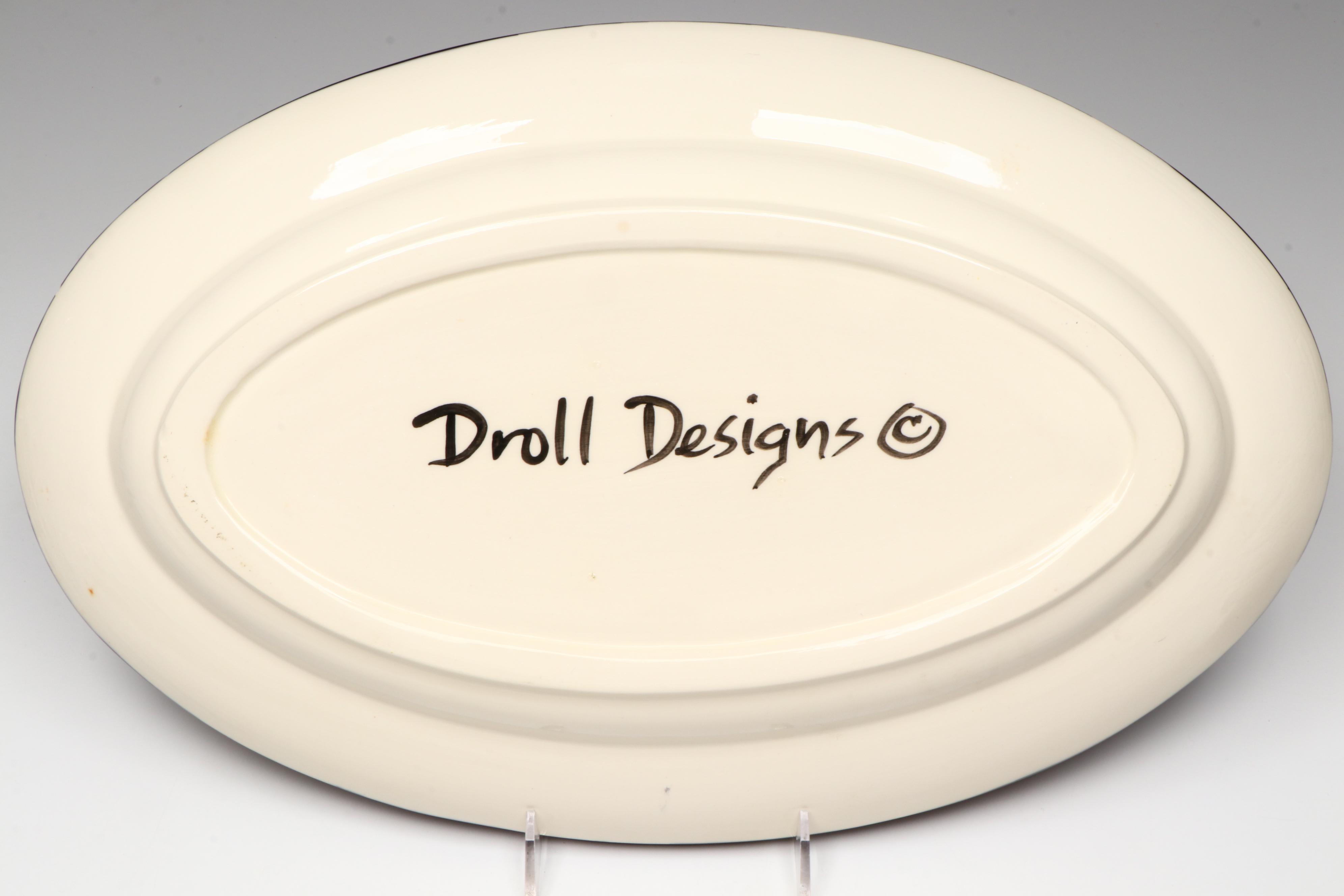 Vintage Droll Designs Hand-Painted Platters