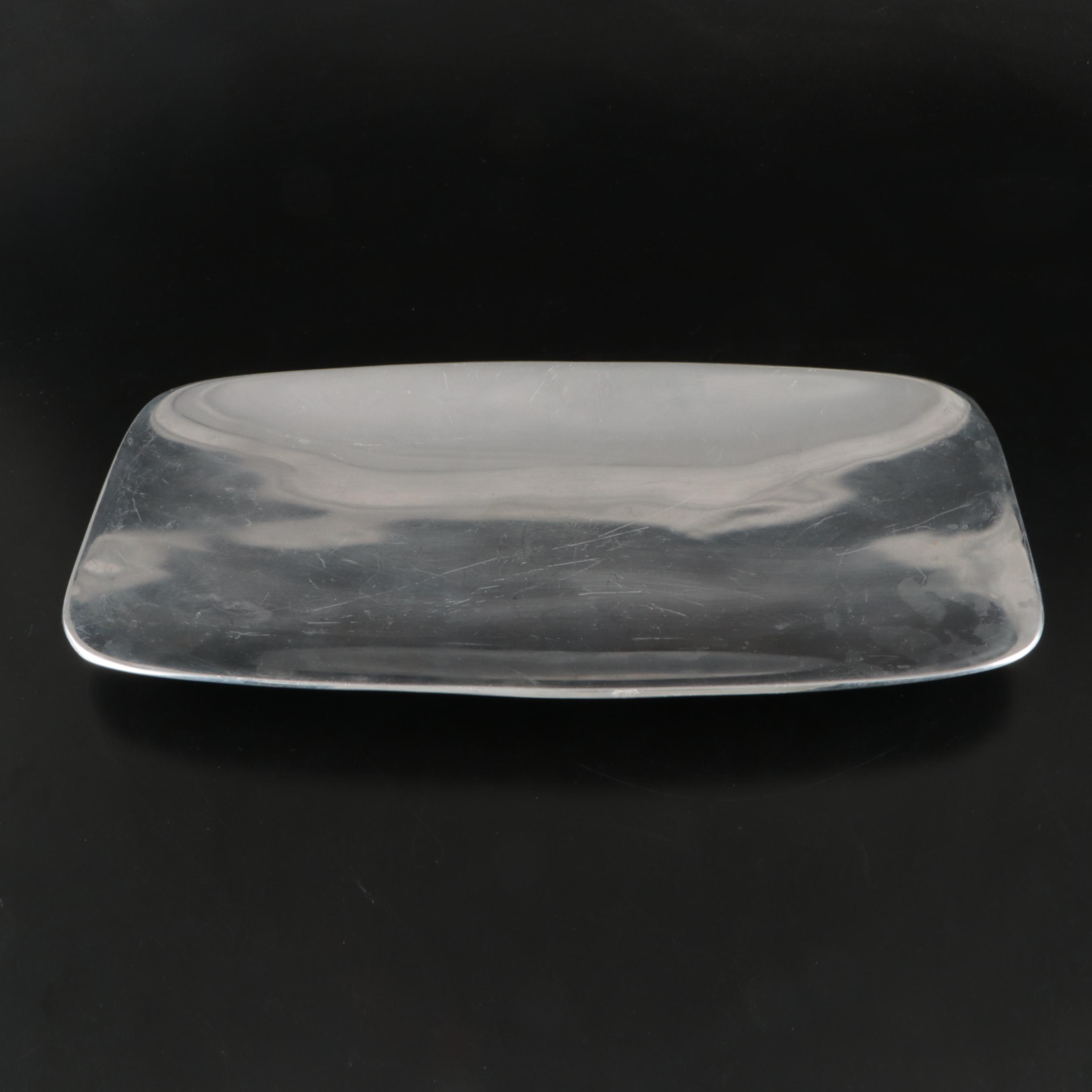 Modern Style Nambé Candlesticks and Chrome Serving Trays