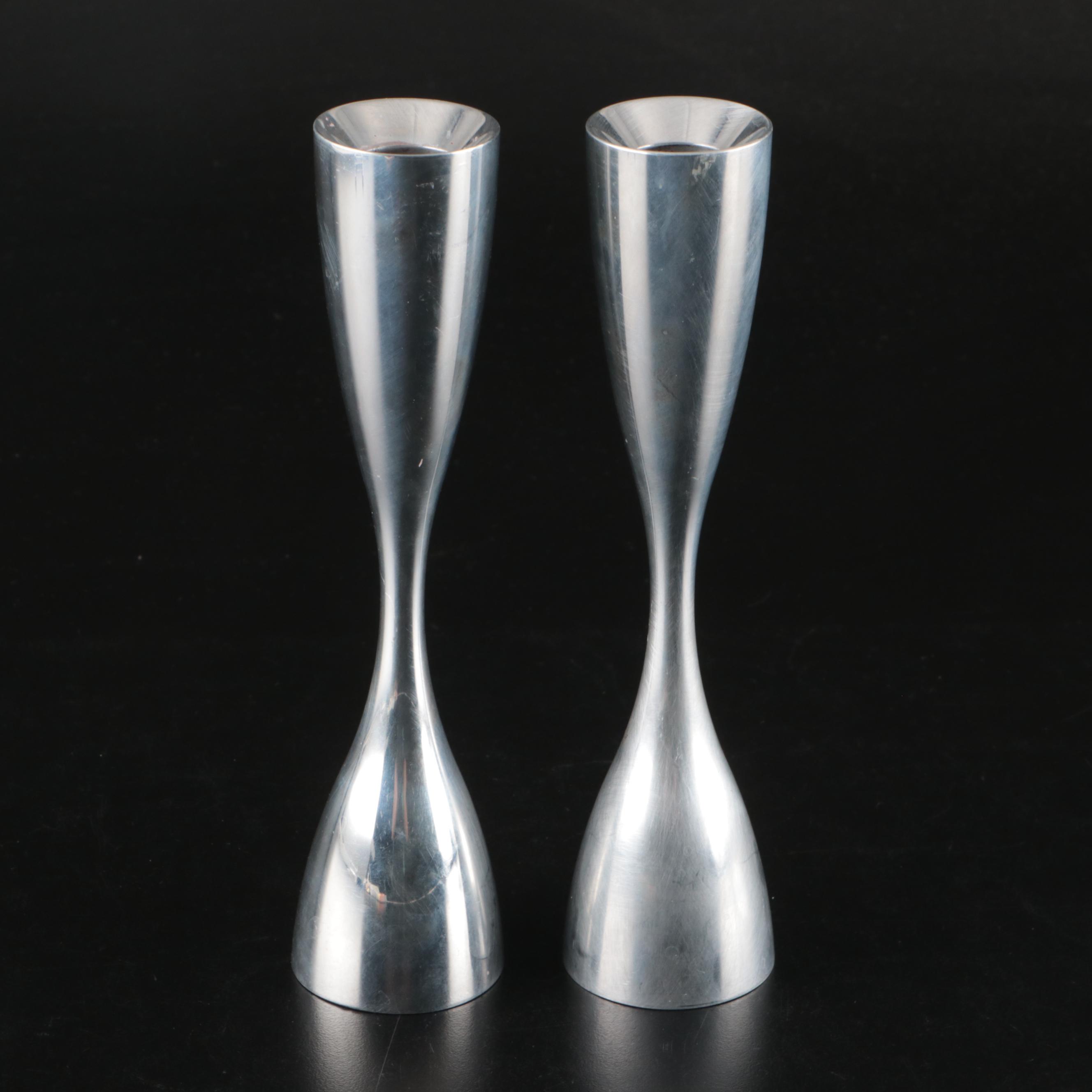 Modern Style Nambé Candlesticks and Chrome Serving Trays