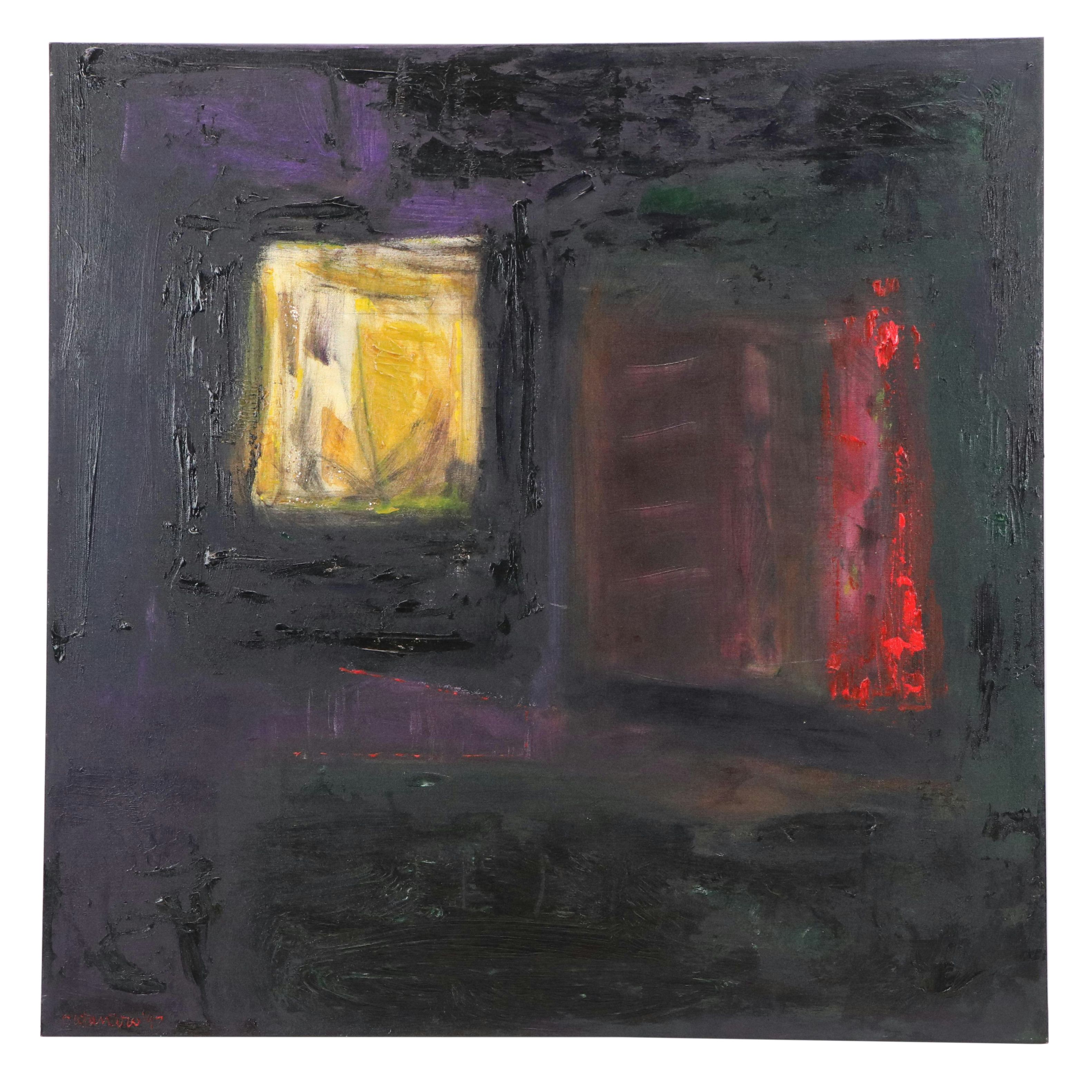 Abstract Oil Painting with Yellow Square, 1997
