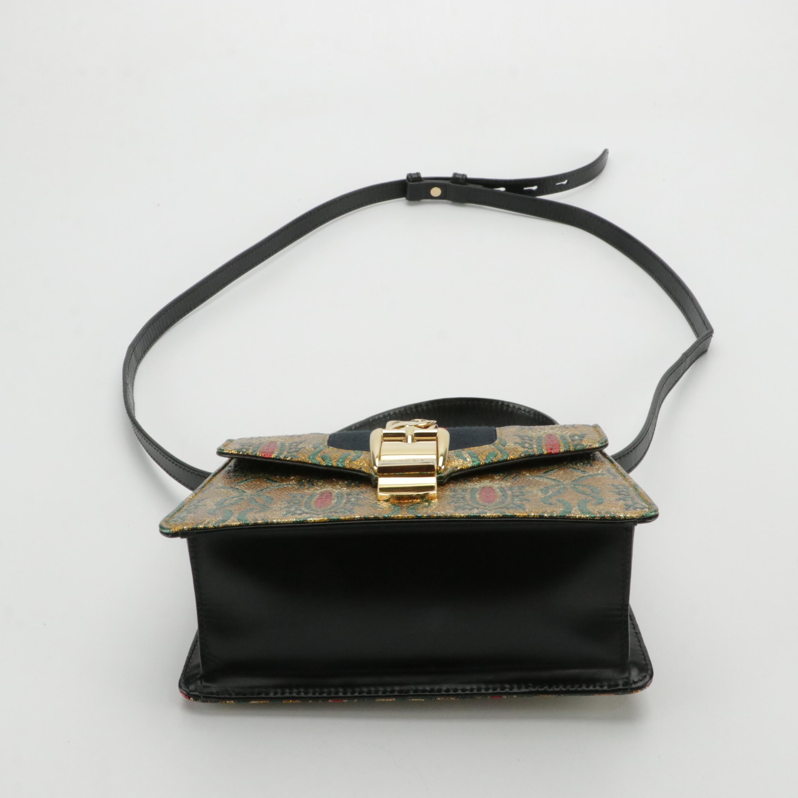 Gucci Sylvie Two-Way Bag in Metallic Brocade and Calfskin Leather