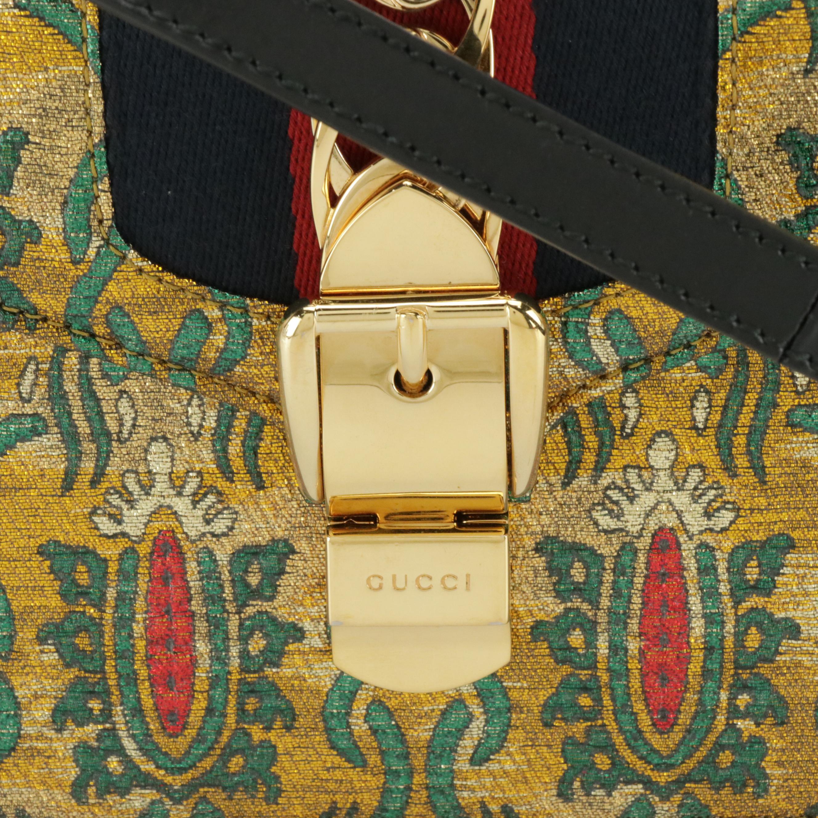 Gucci Sylvie Two-Way Bag in Metallic Brocade and Calfskin Leather