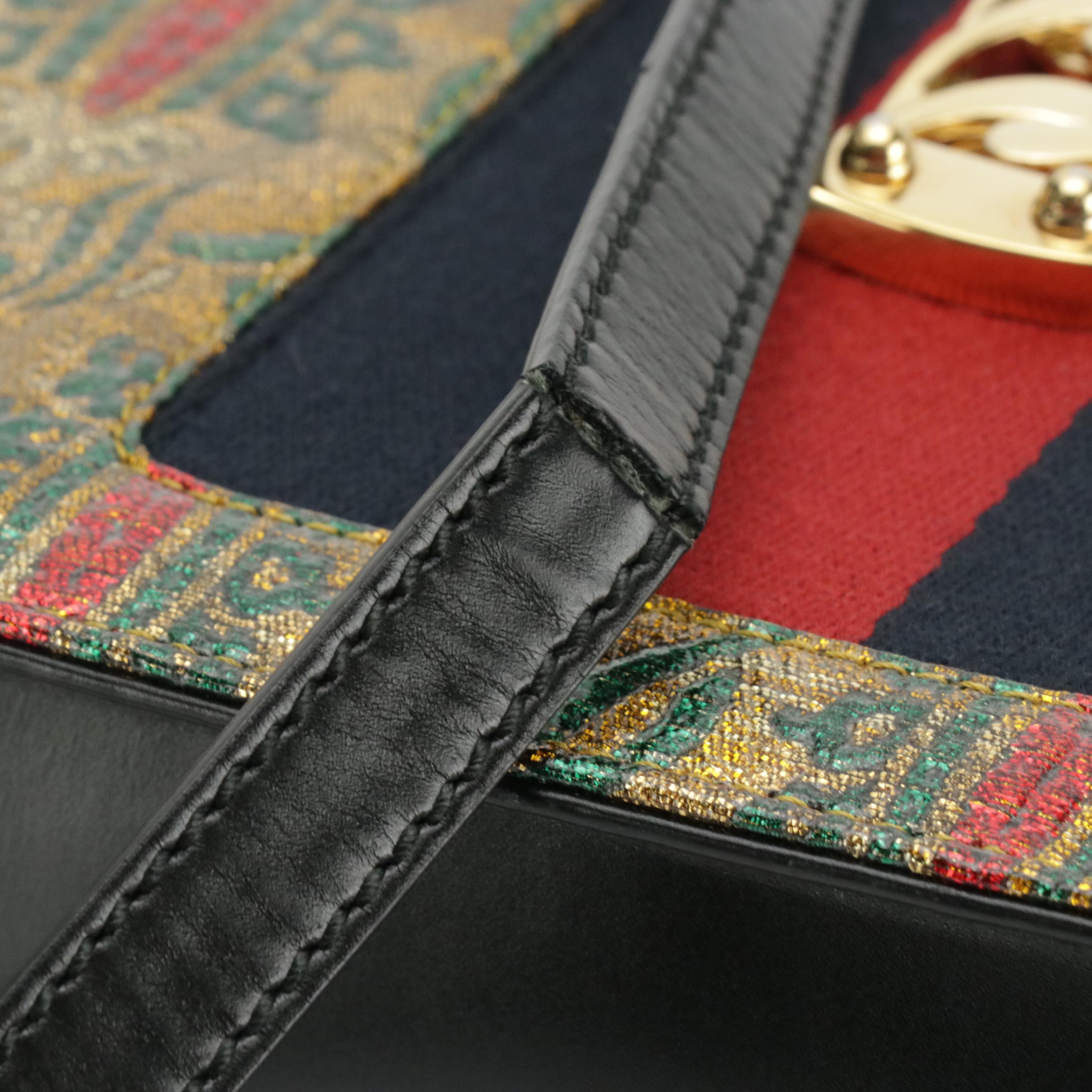 Gucci Sylvie Two-Way Bag in Metallic Brocade and Calfskin Leather