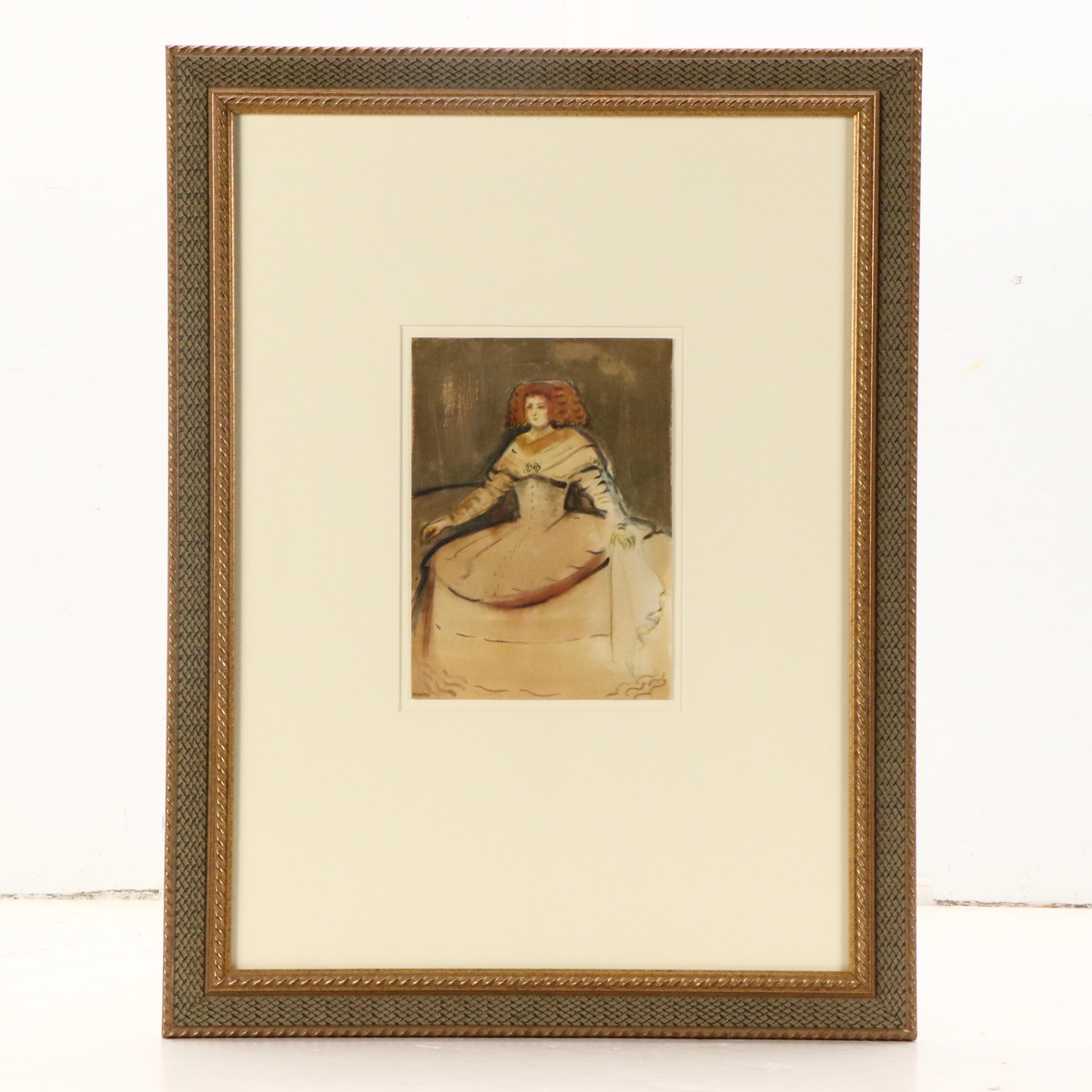 After Diego Velázquez Watercolor Painting "The Infanta Maria Theresa of Spain"