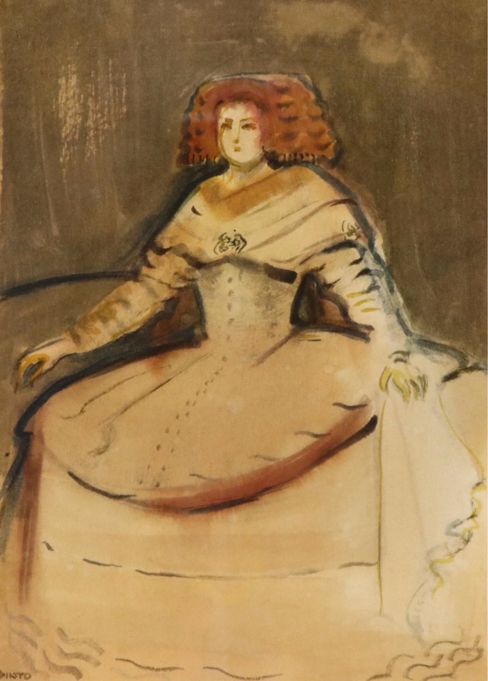 After Diego Velázquez Watercolor Painting "The Infanta Maria Theresa of Spain"