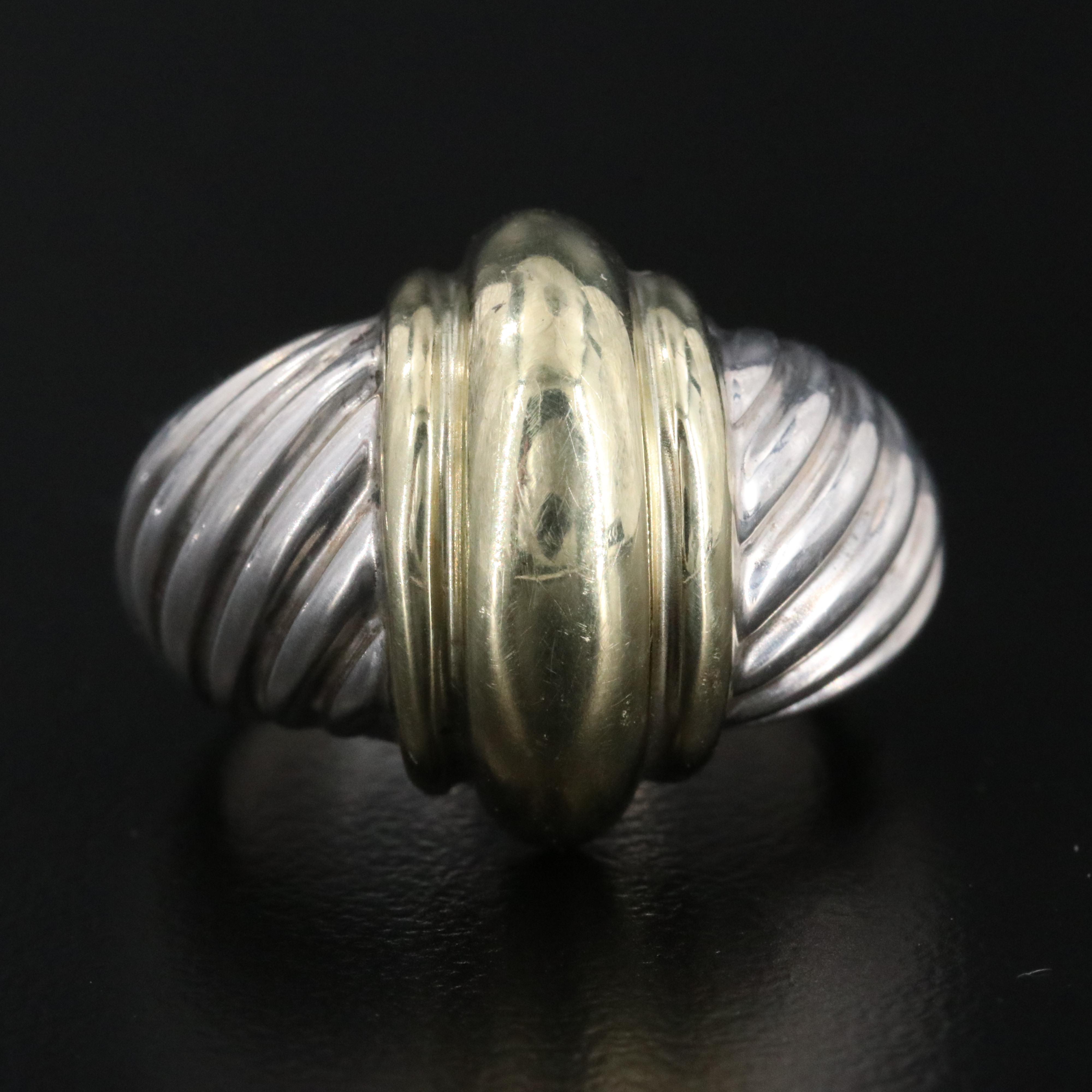 David Yurman Sterling and 14K Cable Dome Ring