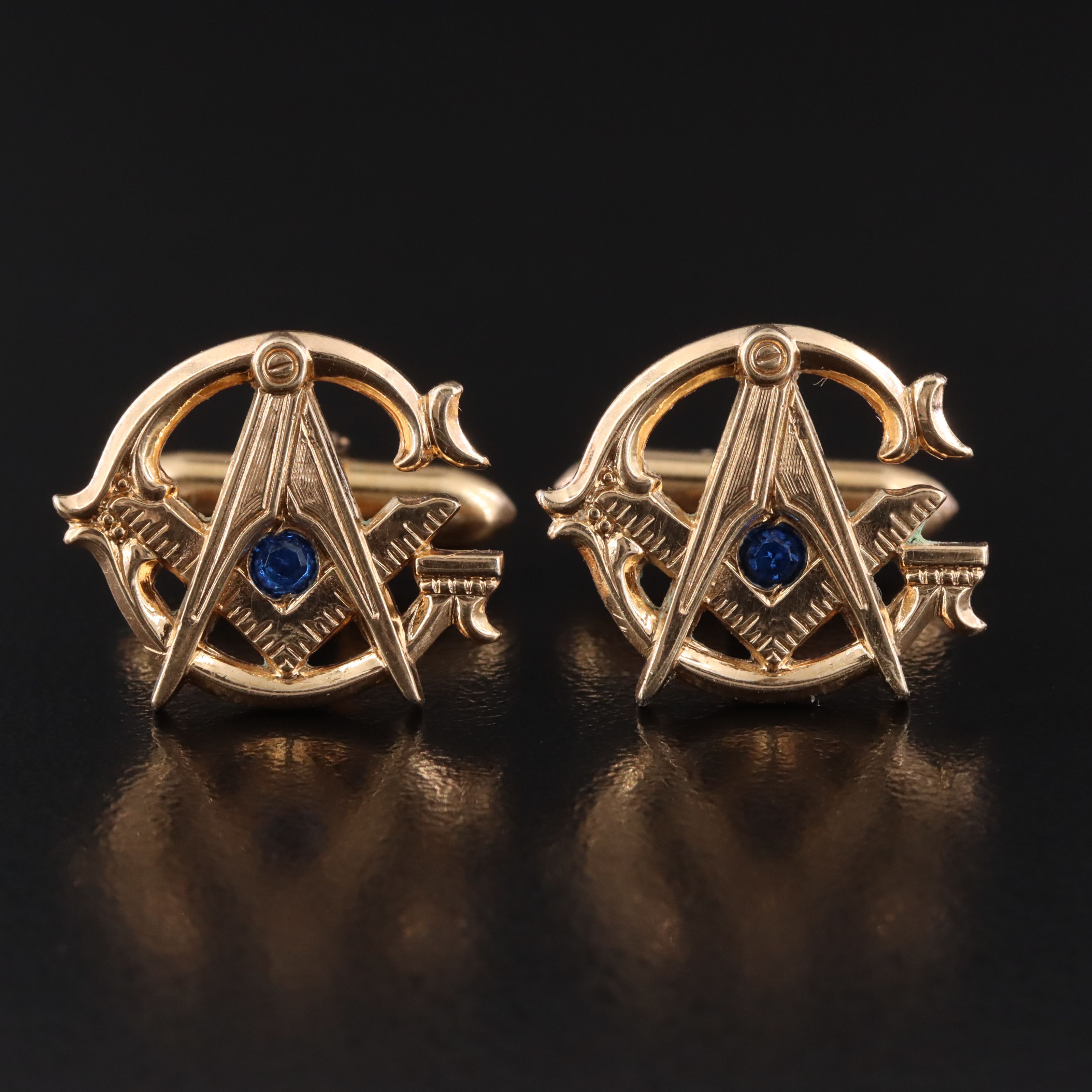 Masonic Gold-Filled Rhinestone Cufflinks