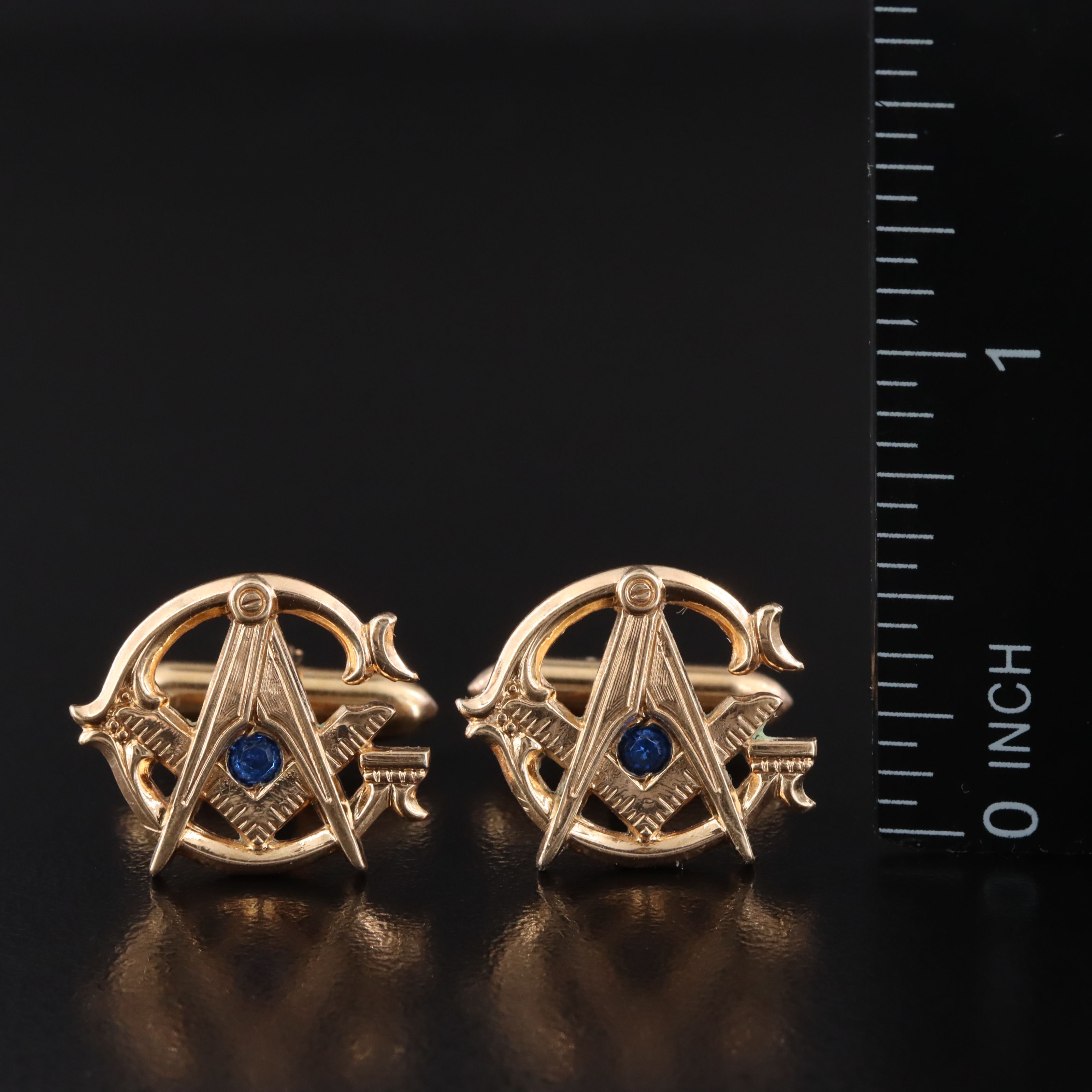 Masonic Gold-Filled Rhinestone Cufflinks