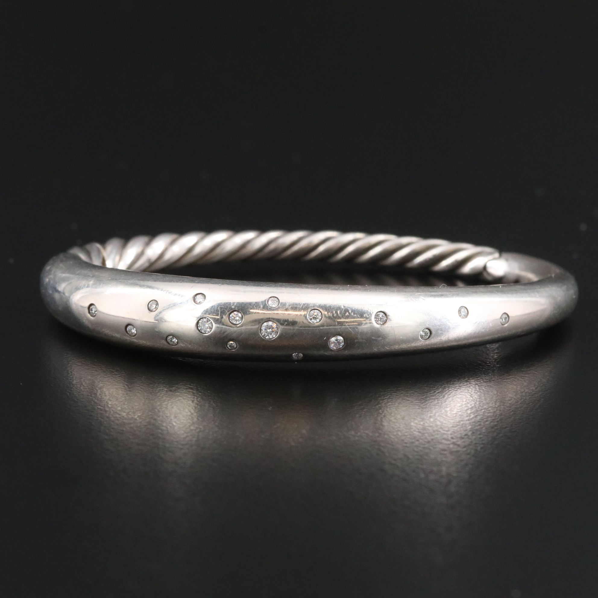 David Yurman Pure Form Sterling and 0.32 CTW Diamond Hinged Bracelet