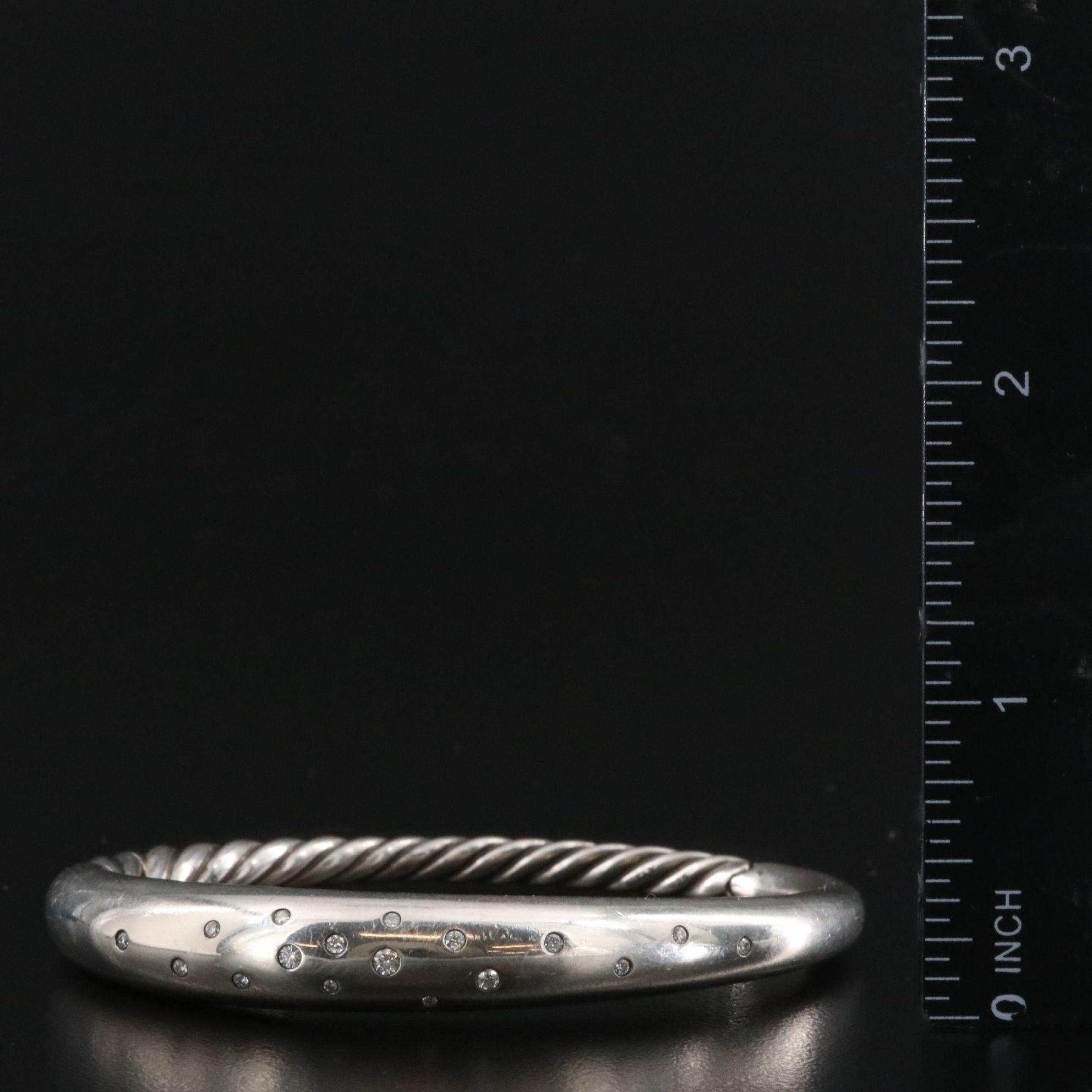David Yurman Pure Form Sterling and 0.32 CTW Diamond Hinged Bracelet