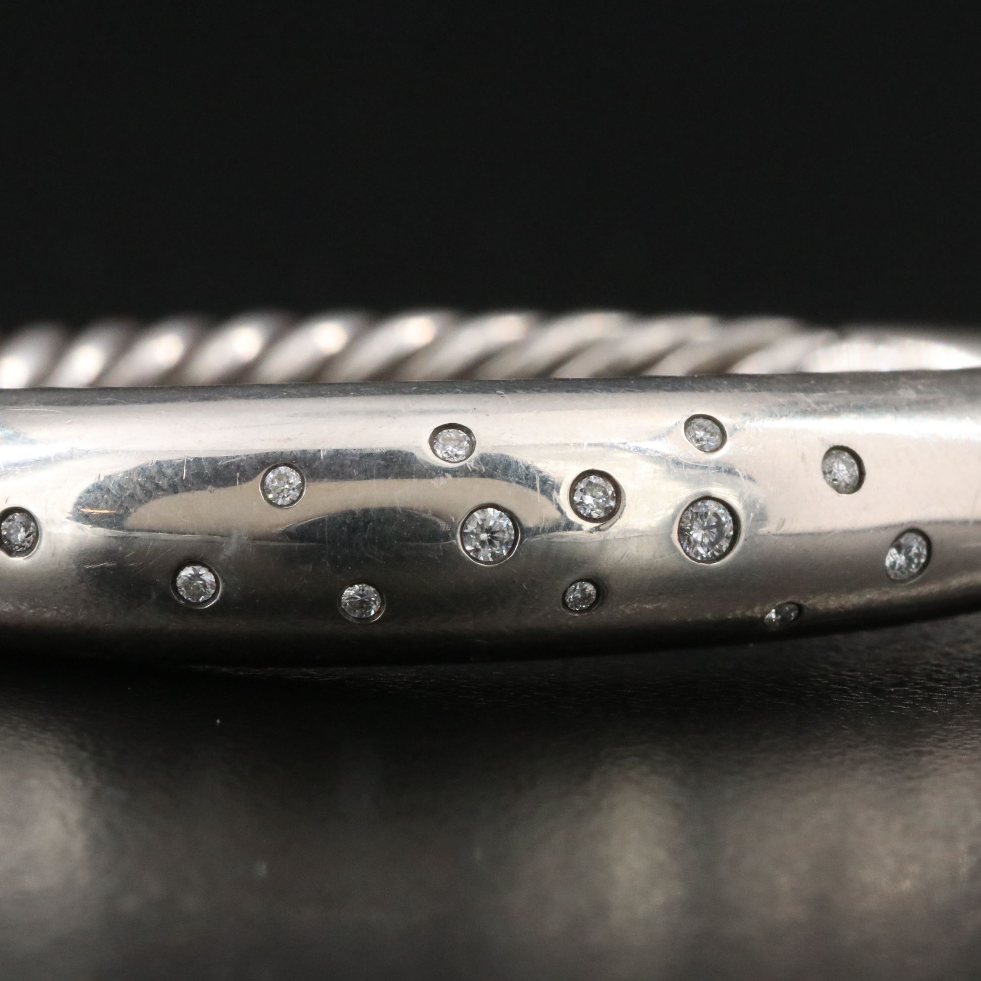 David Yurman Pure Form Sterling and 0.32 CTW Diamond Hinged Bracelet