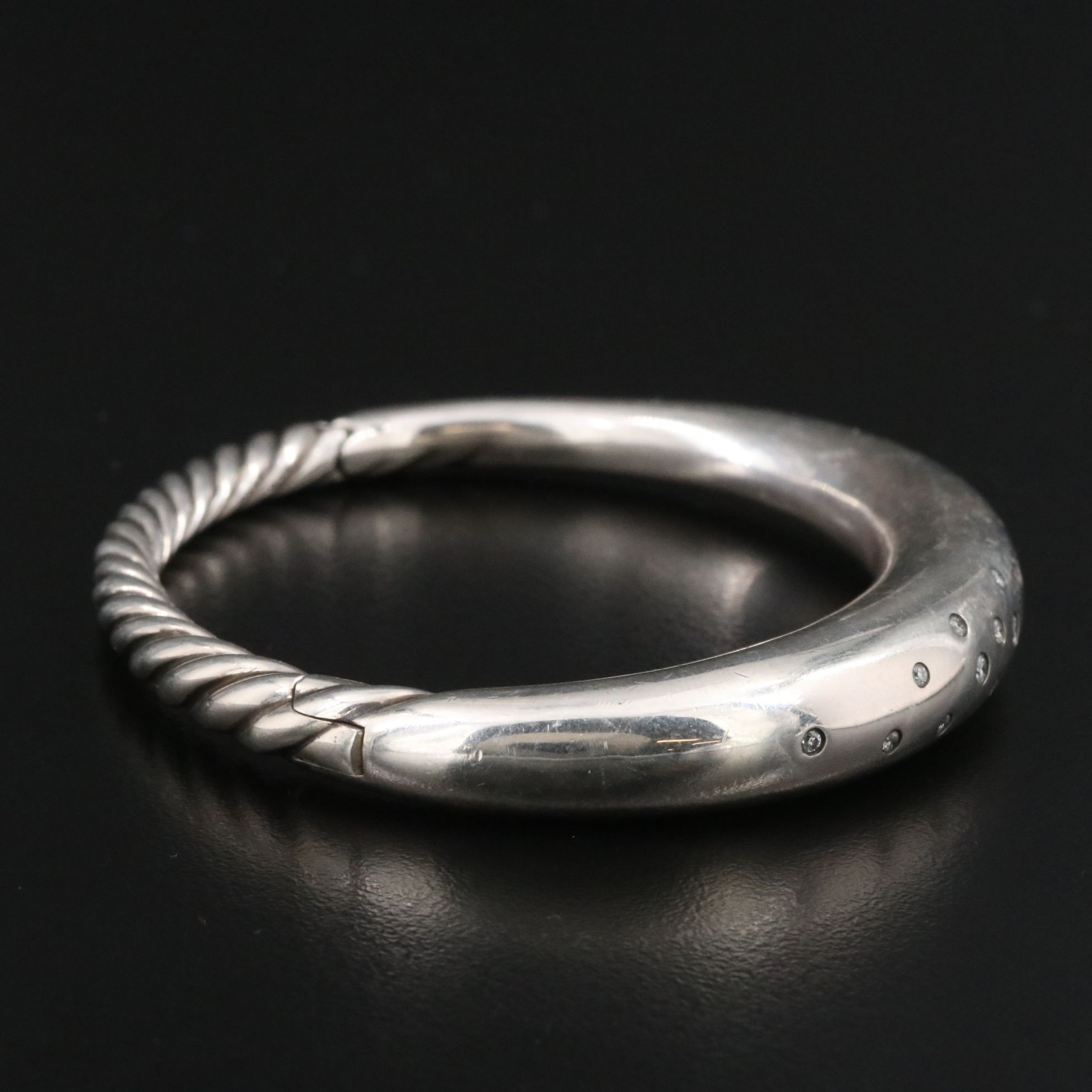 David Yurman Pure Form Sterling and 0.32 CTW Diamond Hinged Bracelet