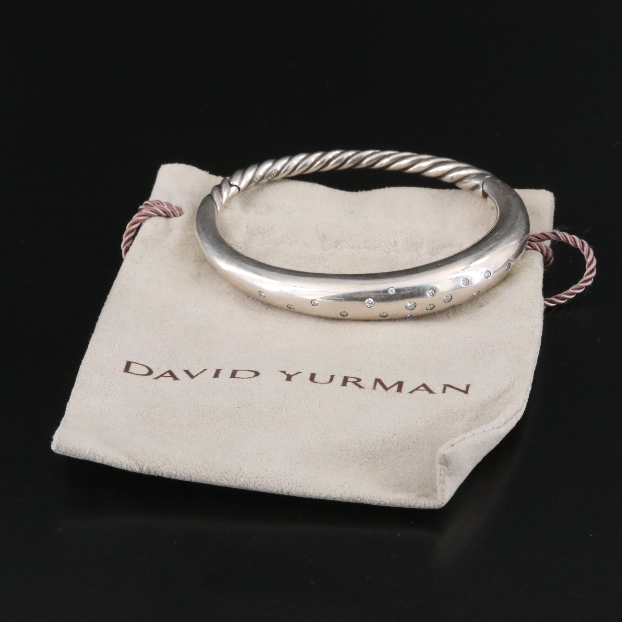 David Yurman Pure Form Sterling and 0.32 CTW Diamond Hinged Bracelet