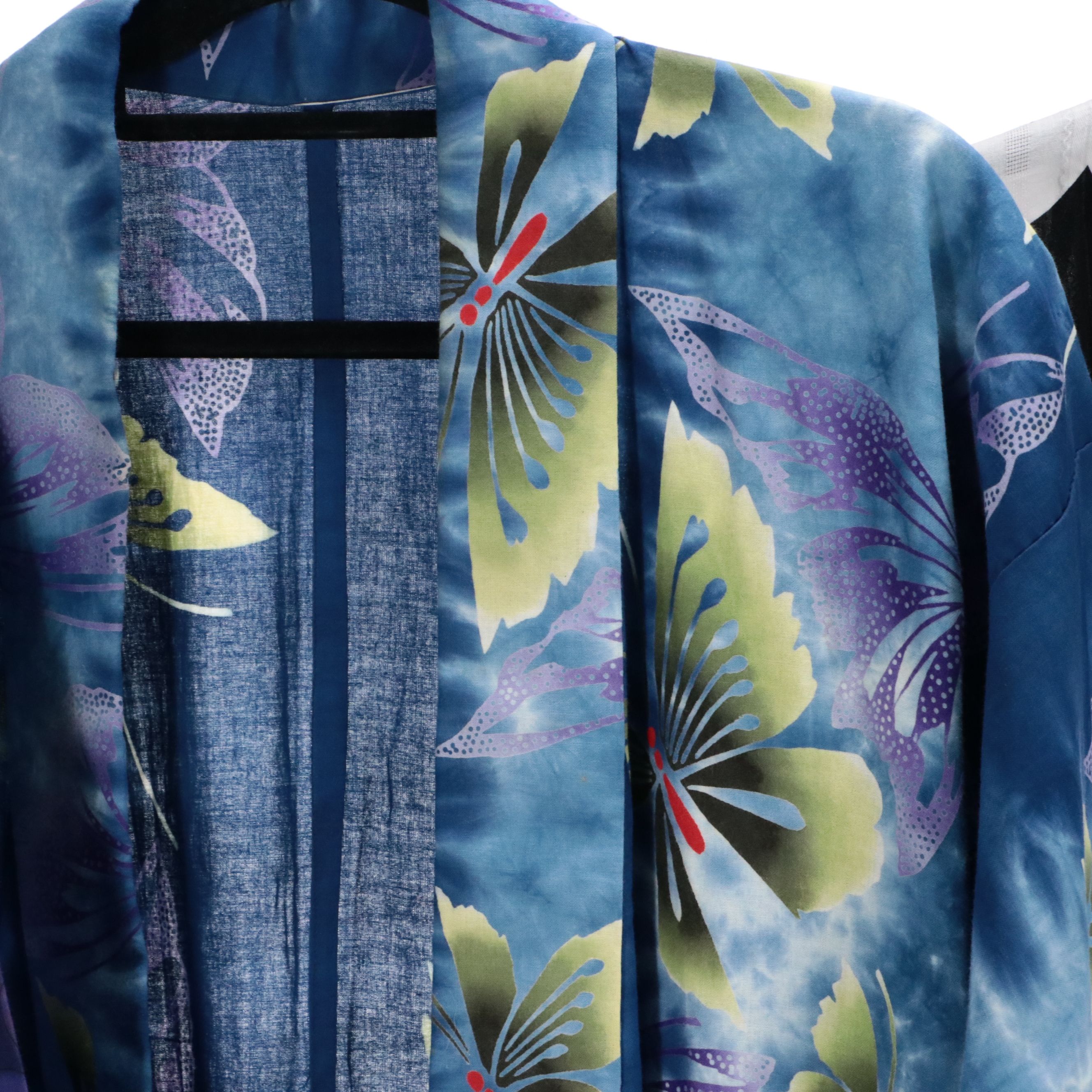 Japanese Yukata Kimonos in Black Bara, Tie-Dye Butterfly & Purple Floral Cotton
