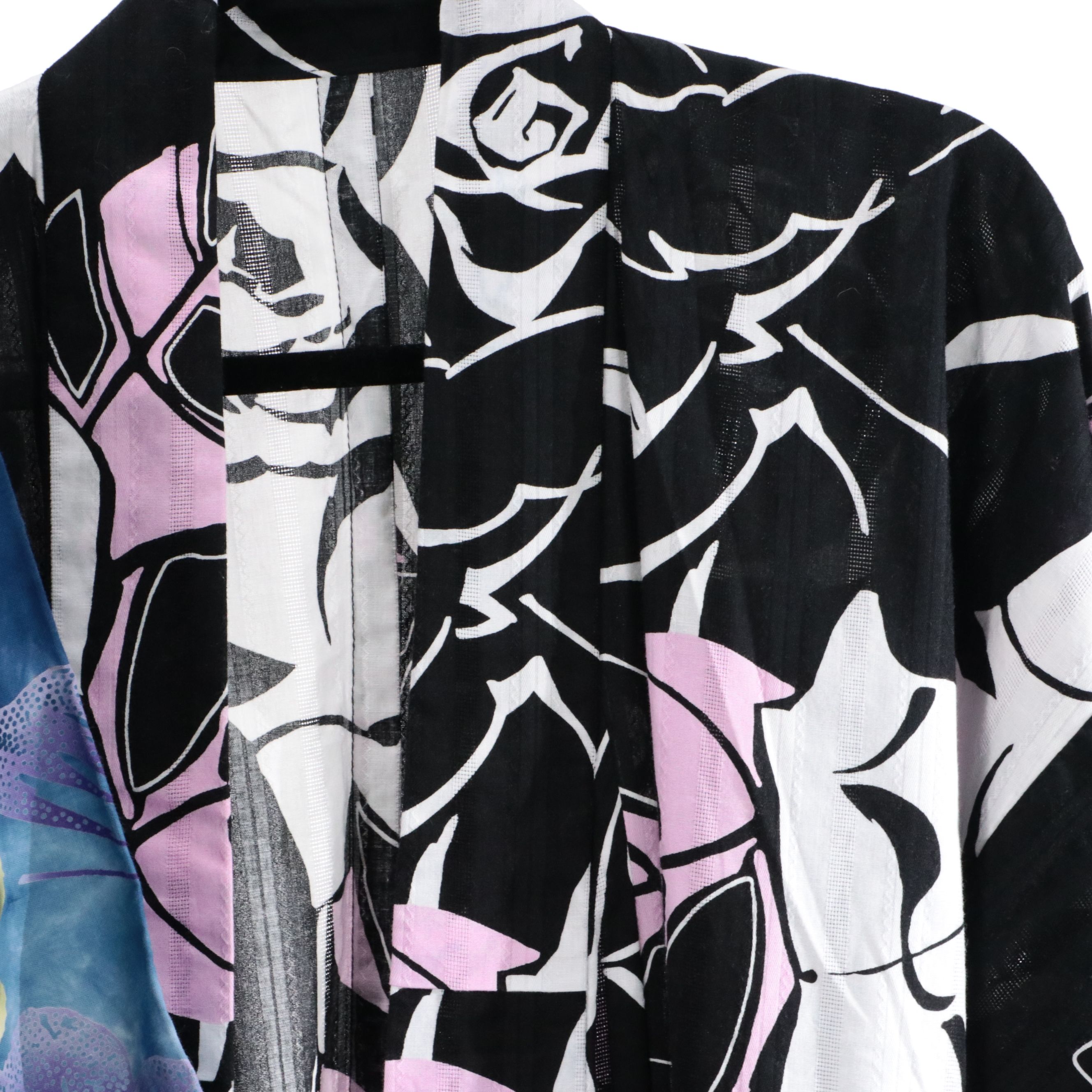 Japanese Yukata Kimonos in Black Bara, Tie-Dye Butterfly & Purple Floral Cotton