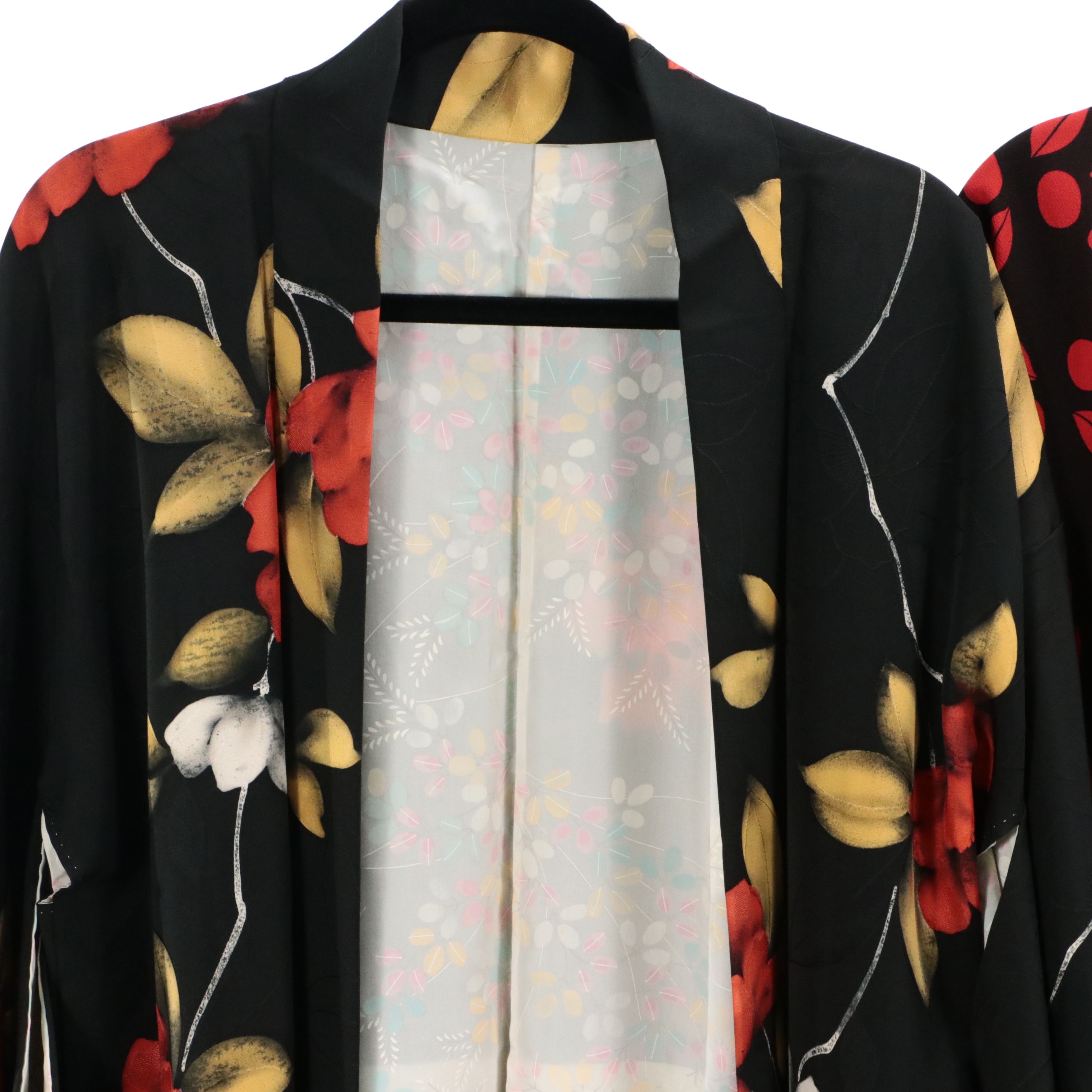 Japanese Haori Jackets in Floral and Red and Black Patterned Silk