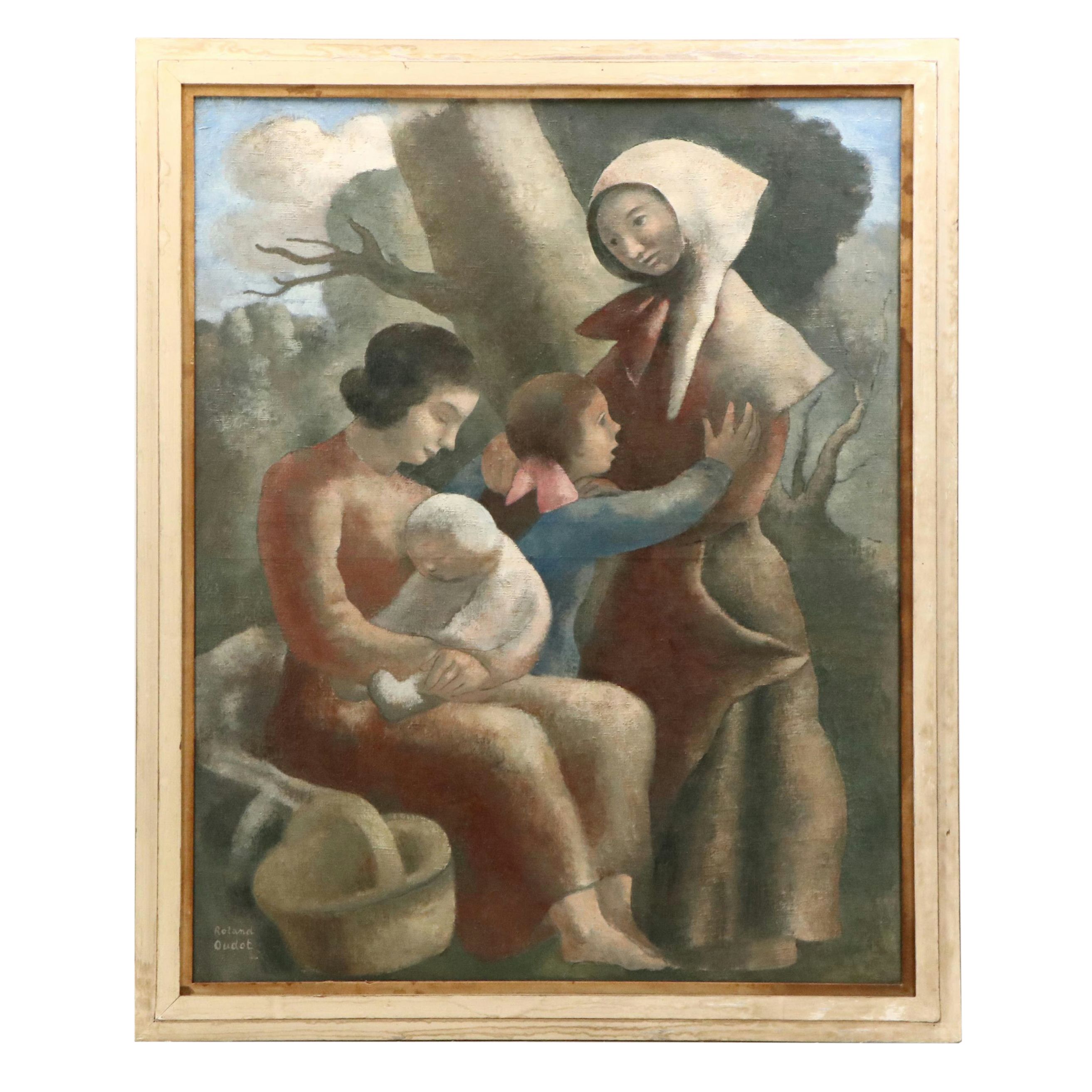 Roland Oudot Oil Painting of Women and Children in Landscape