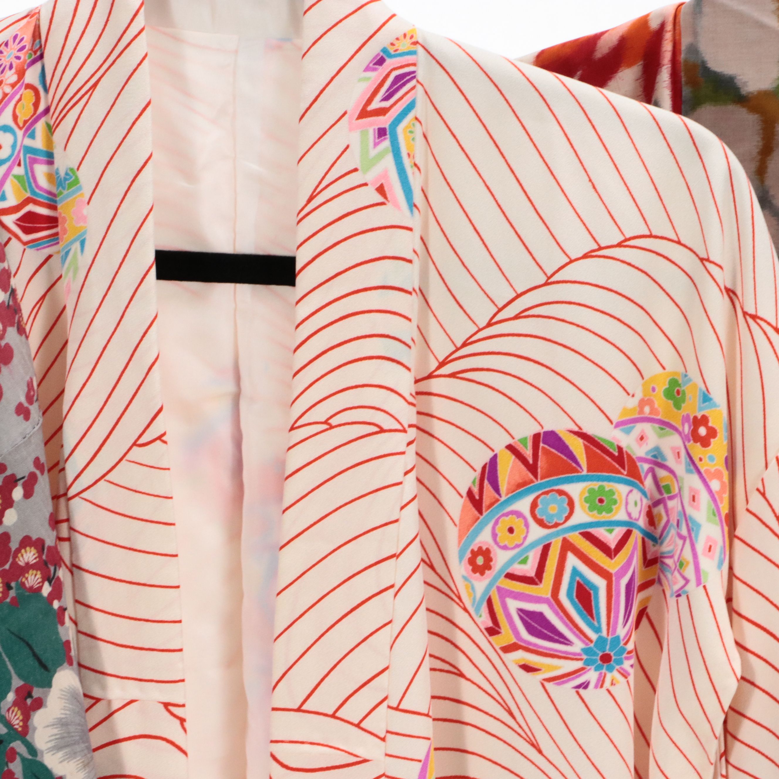 Japanese Haori Jackets in Kusudama & Kiku Printed Silk and Cherry Blossom Cotton