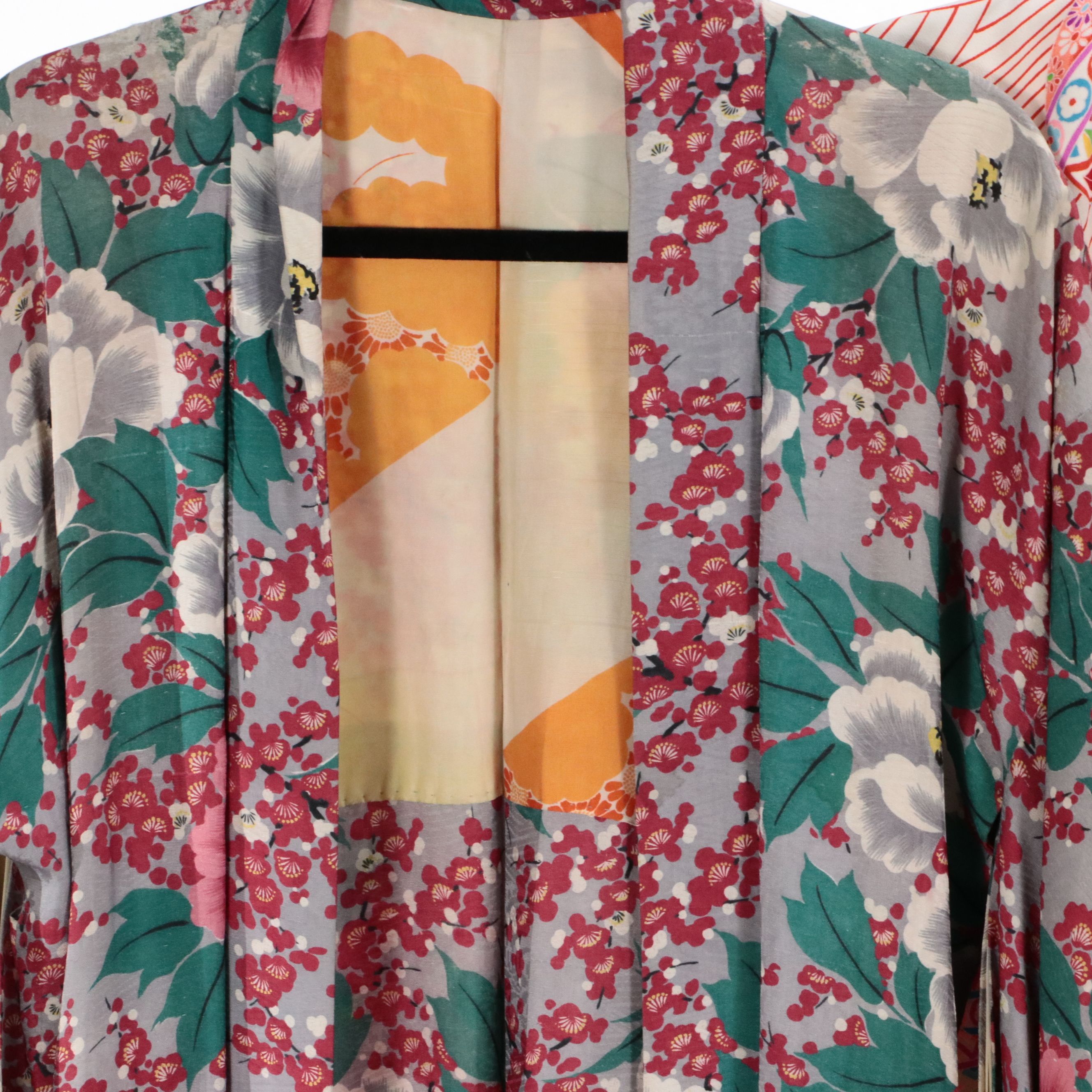 Japanese Haori Jackets in Kusudama & Kiku Printed Silk and Cherry Blossom Cotton