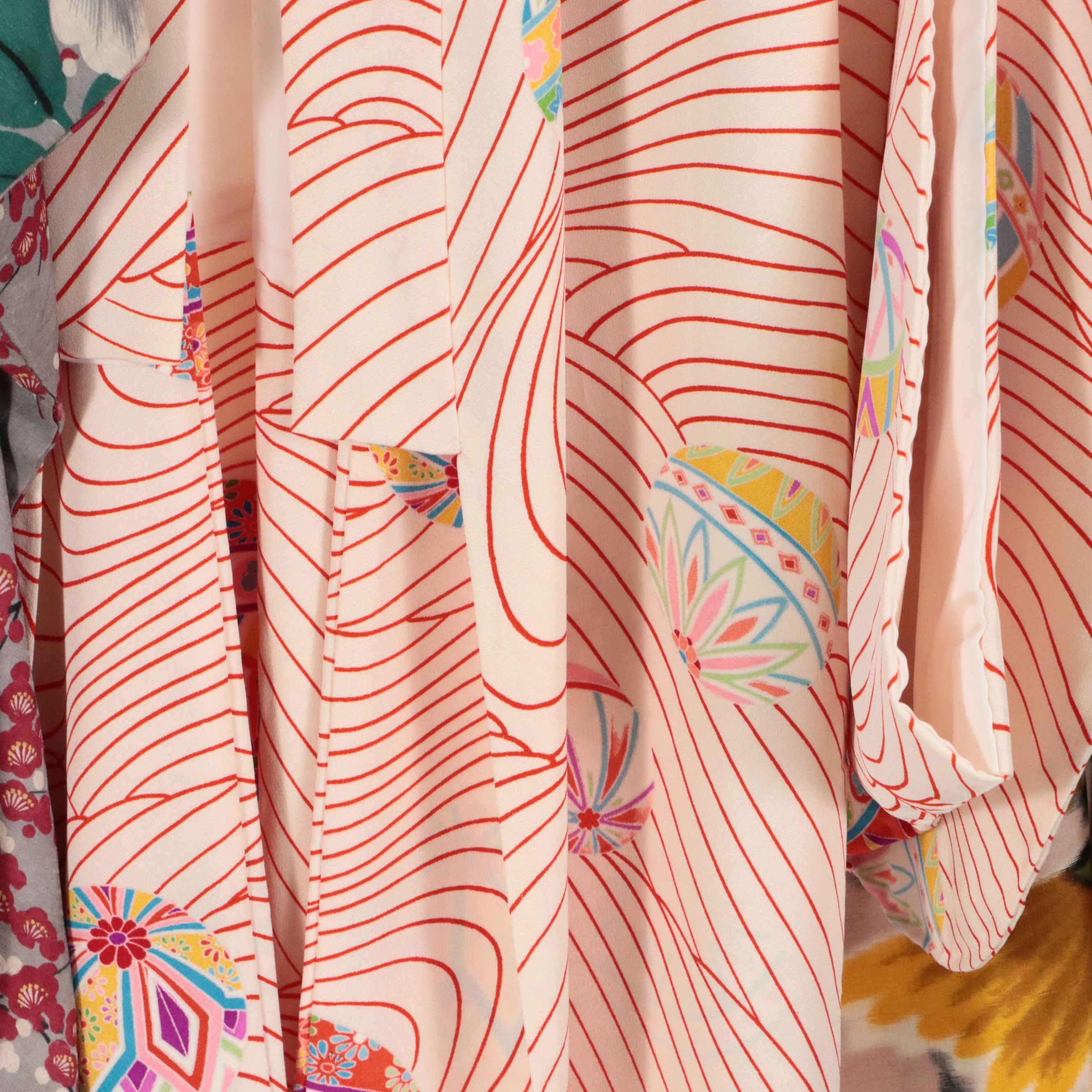 Japanese Haori Jackets in Kusudama & Kiku Printed Silk and Cherry Blossom Cotton