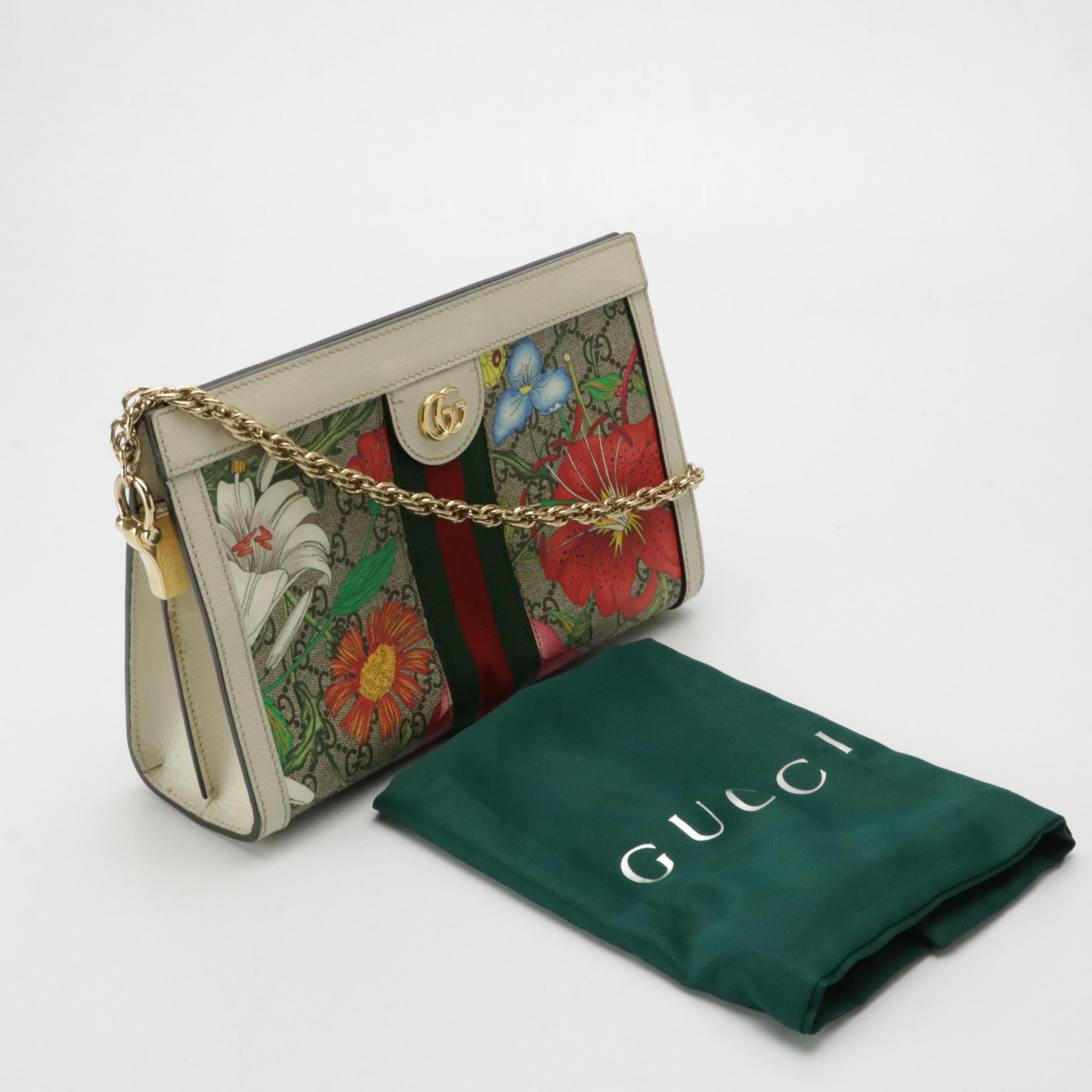 Gucci Ophidia Chain Strap Shoulder Bag in GG Supreme Floral Canvas and Leather