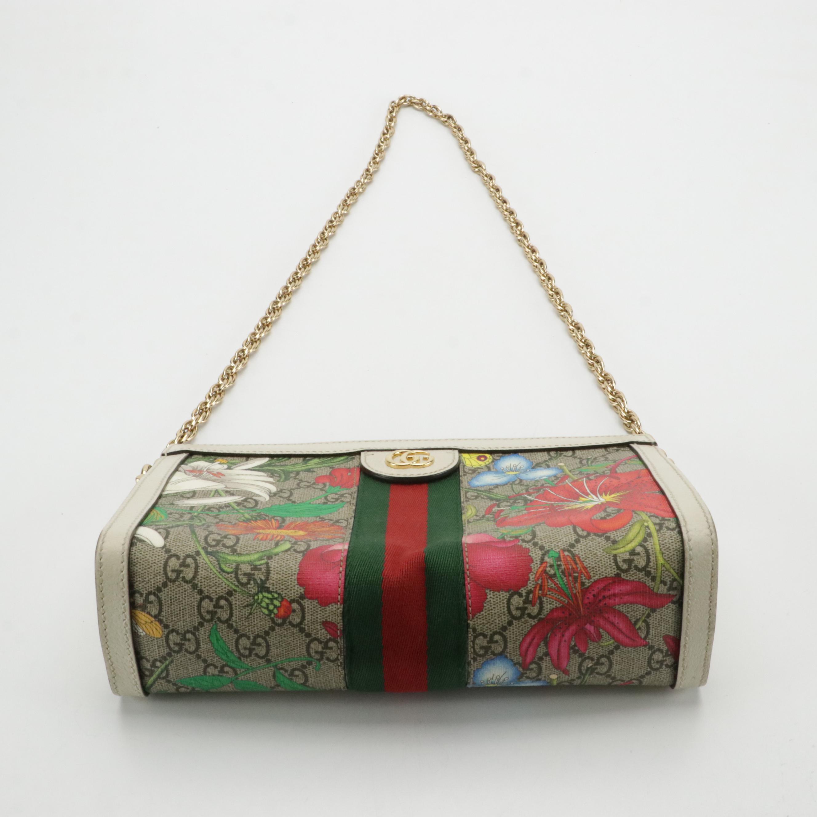 Gucci Ophidia Chain Strap Shoulder Bag in GG Supreme Floral Canvas and Leather