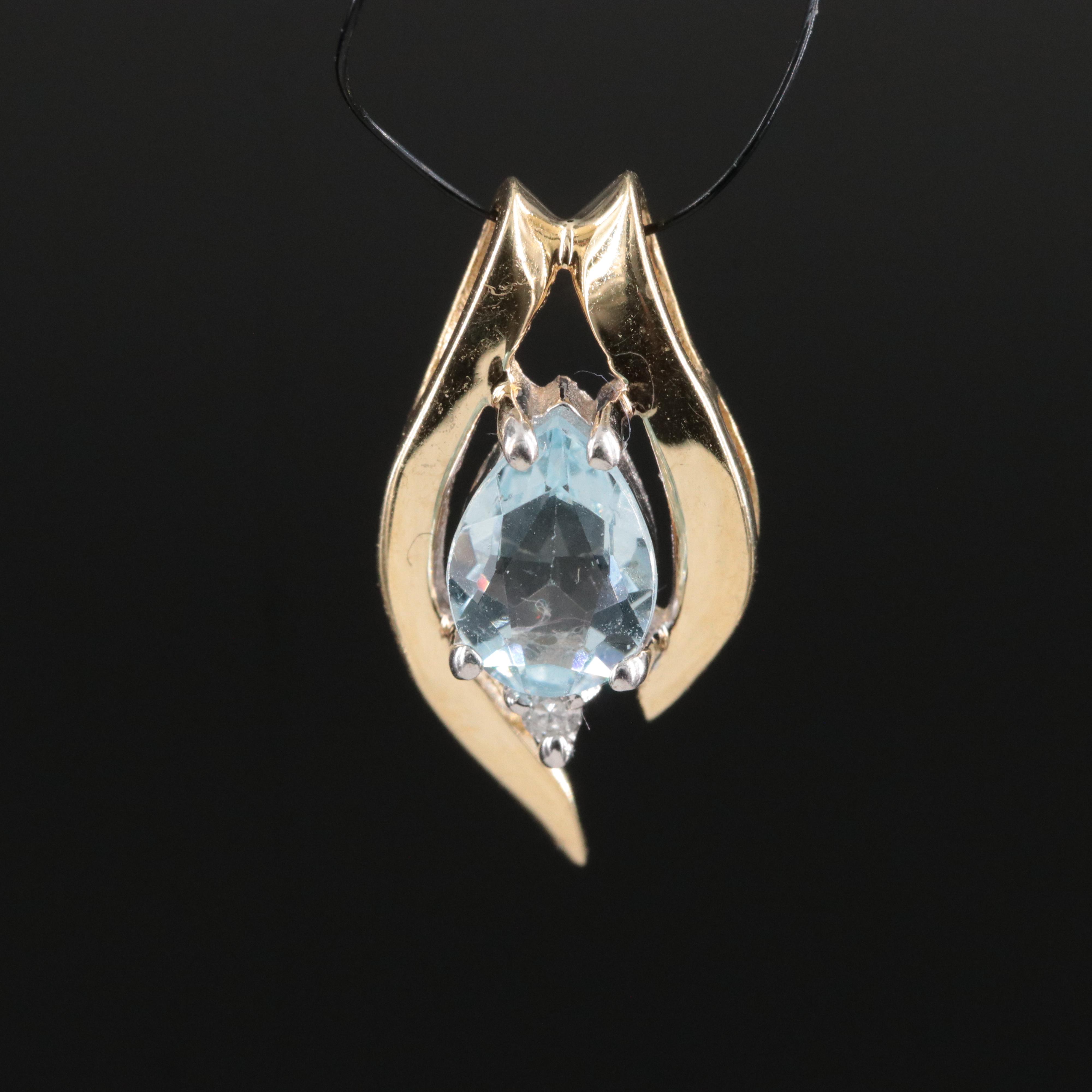 14K Aquamarine and Diamond Pendant