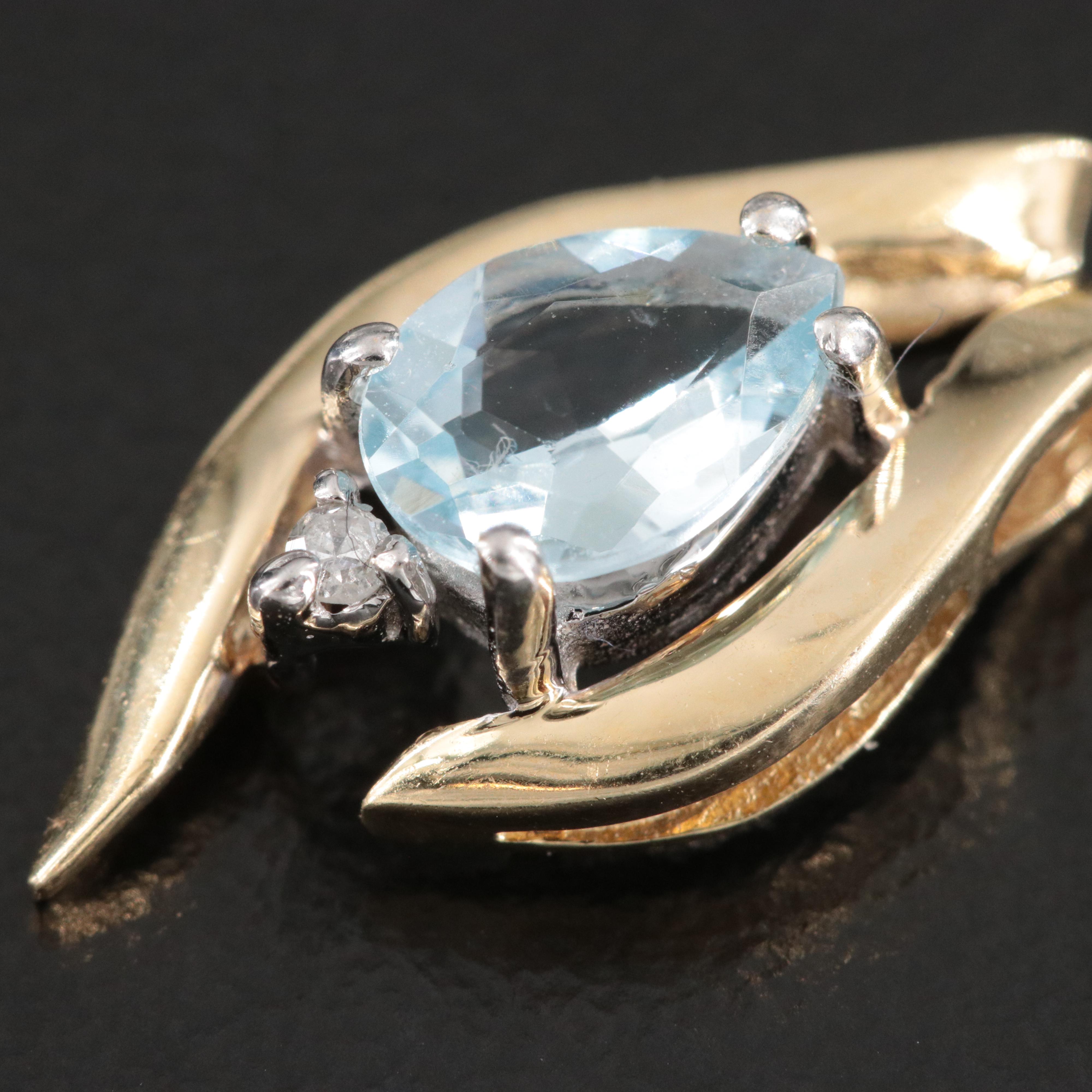 14K Aquamarine and Diamond Pendant