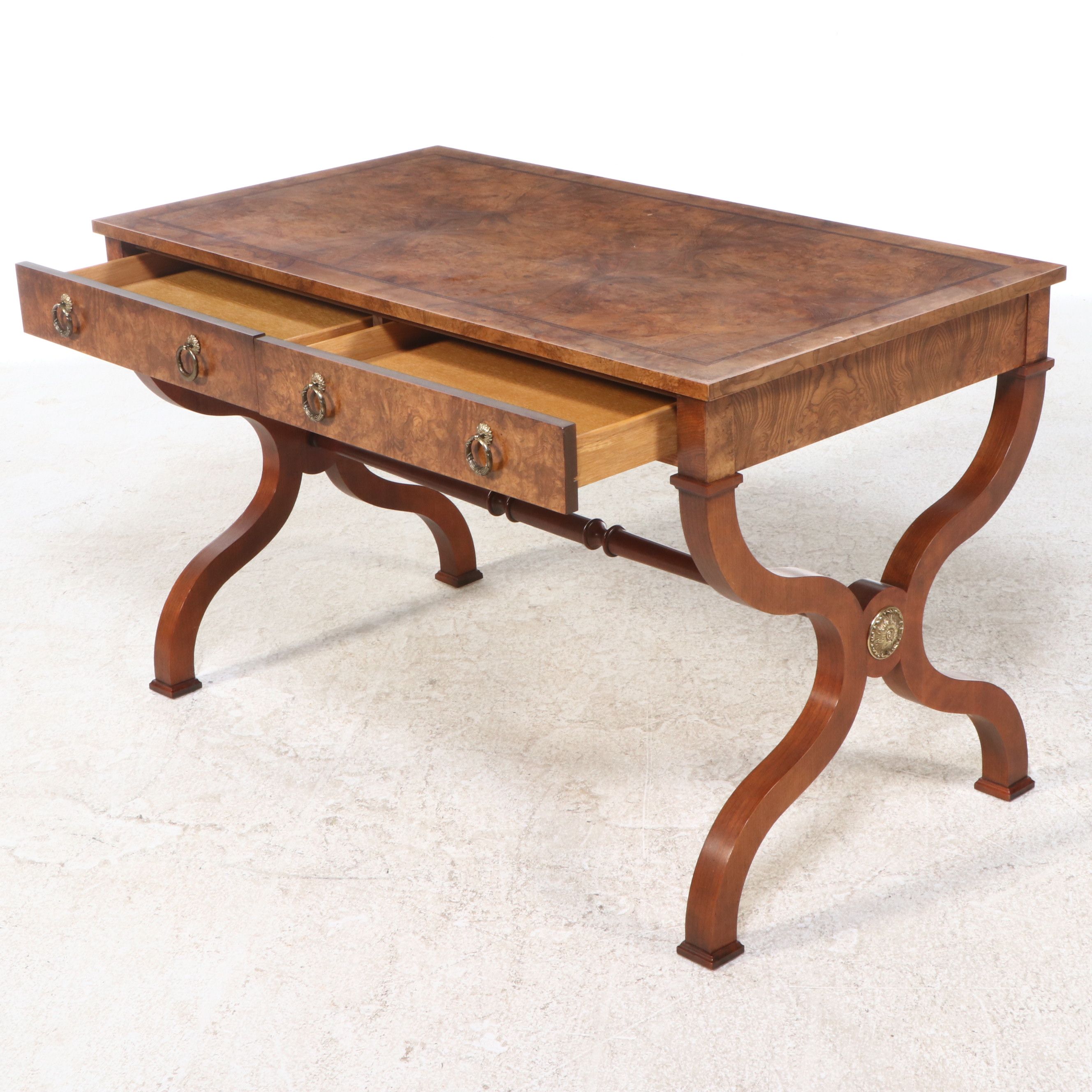 Baker Furniture Neoclassical Style Burl Wood Writing Table