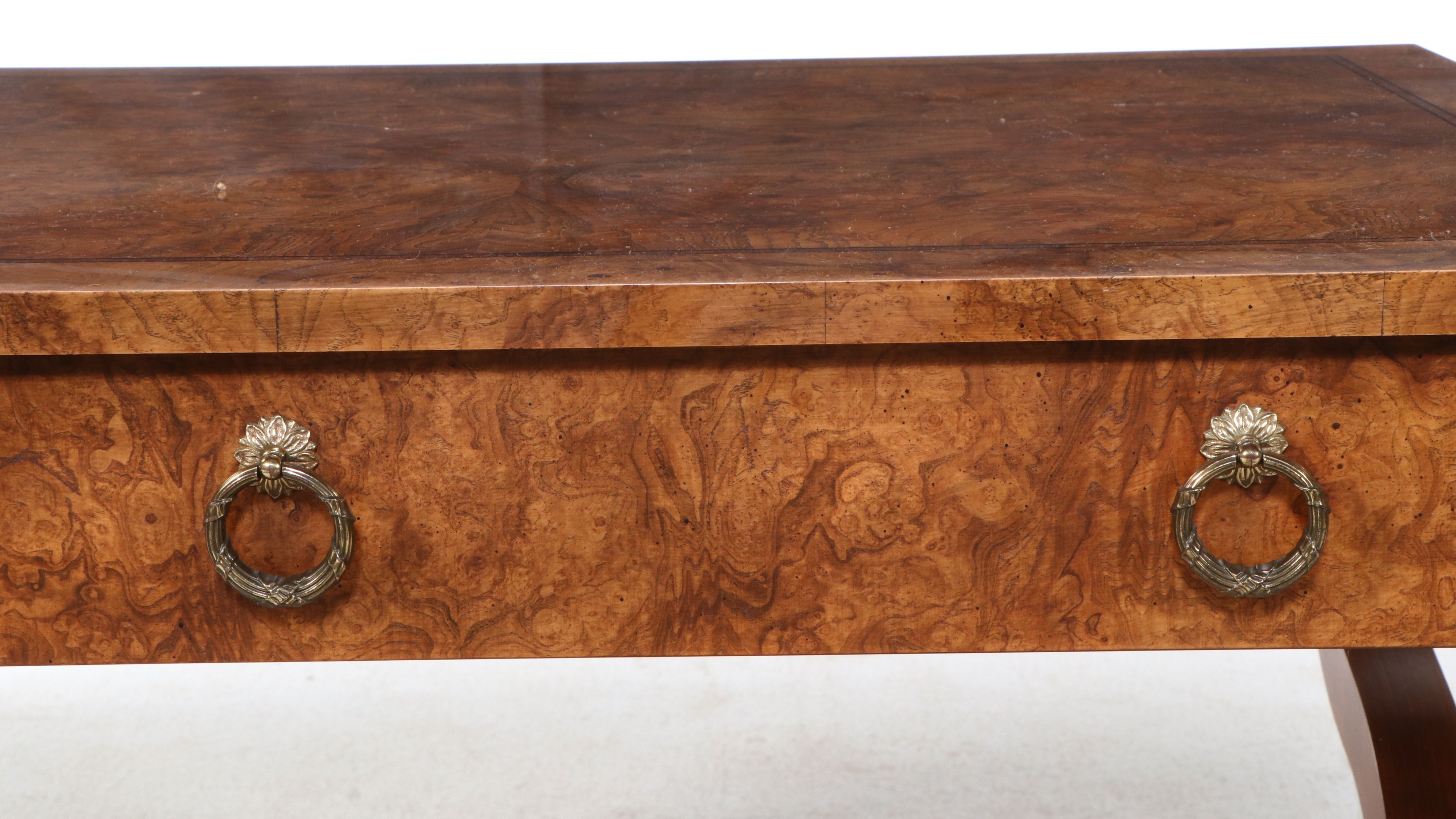 Baker Furniture Neoclassical Style Burl Wood Writing Table