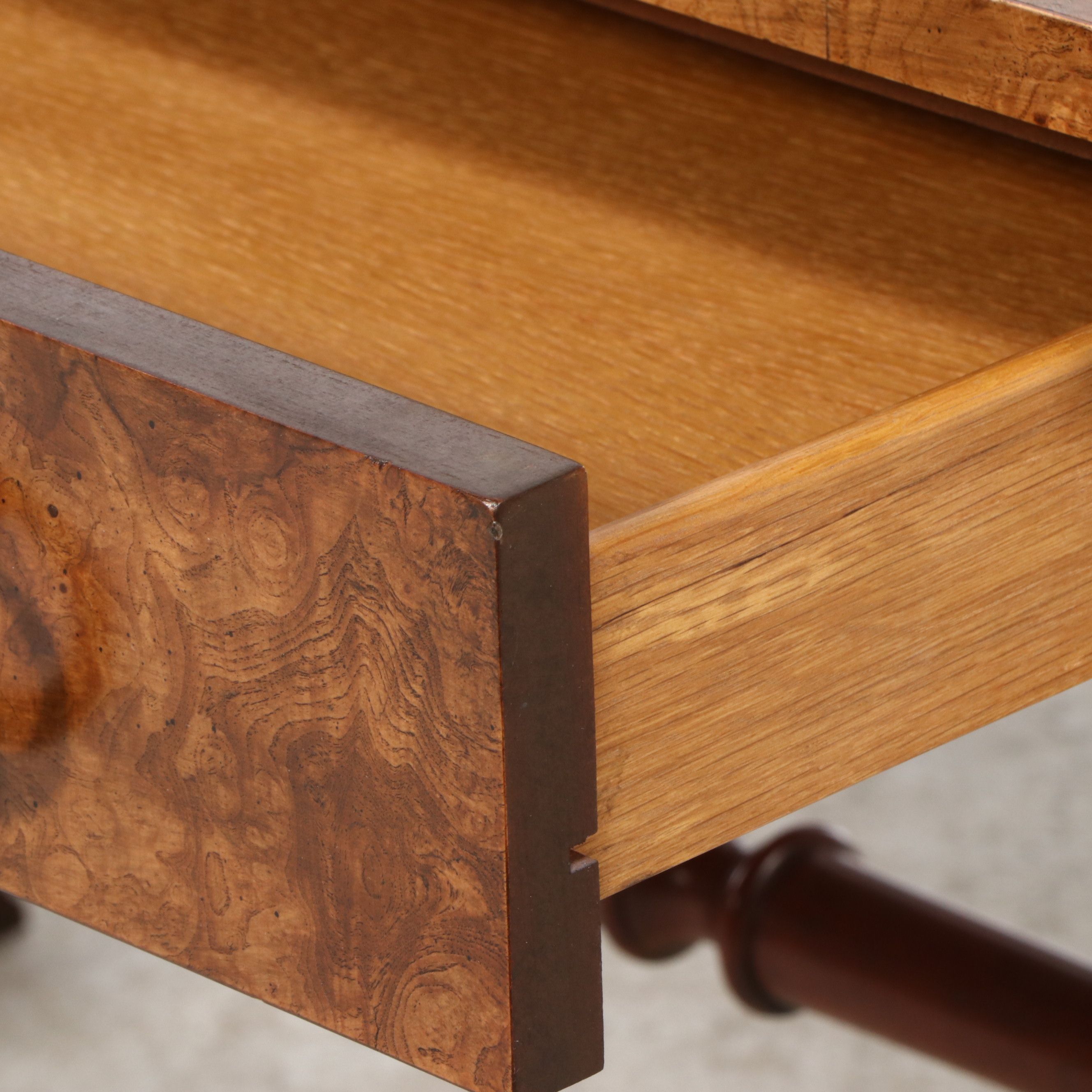 Baker Furniture Neoclassical Style Burl Wood Writing Table