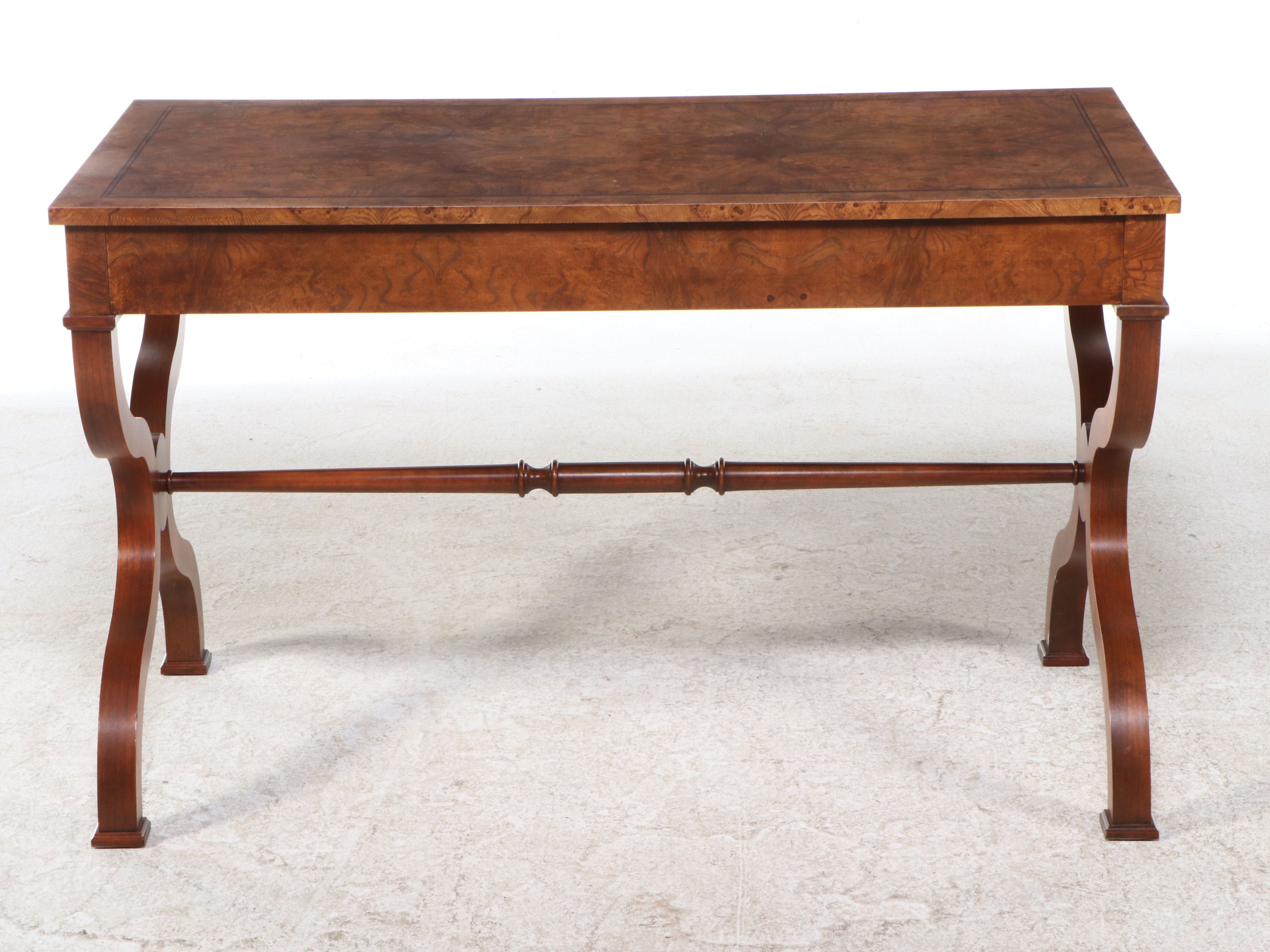 Baker Furniture Neoclassical Style Burl Wood Writing Table