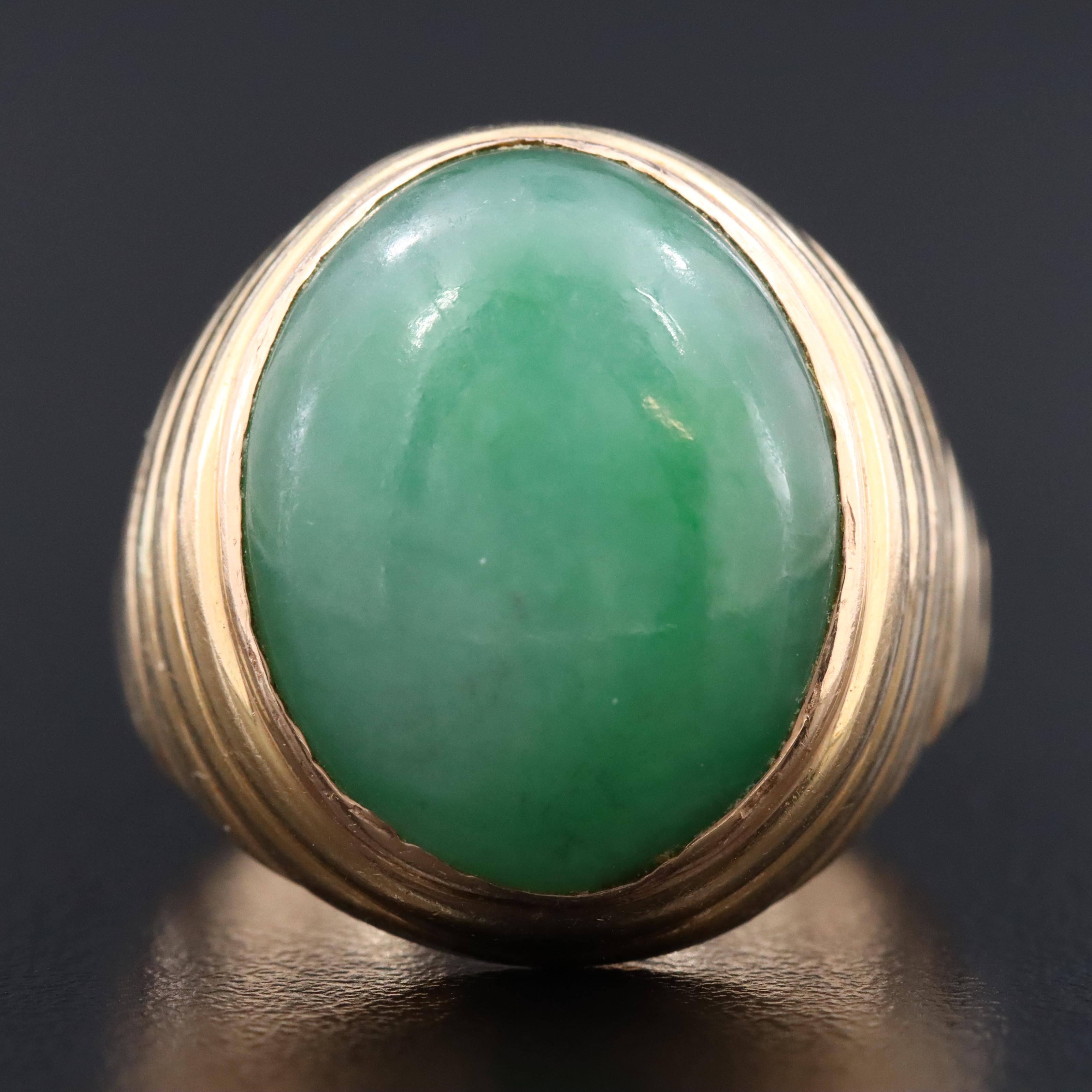 14K Jadeite Bezel Set Ring