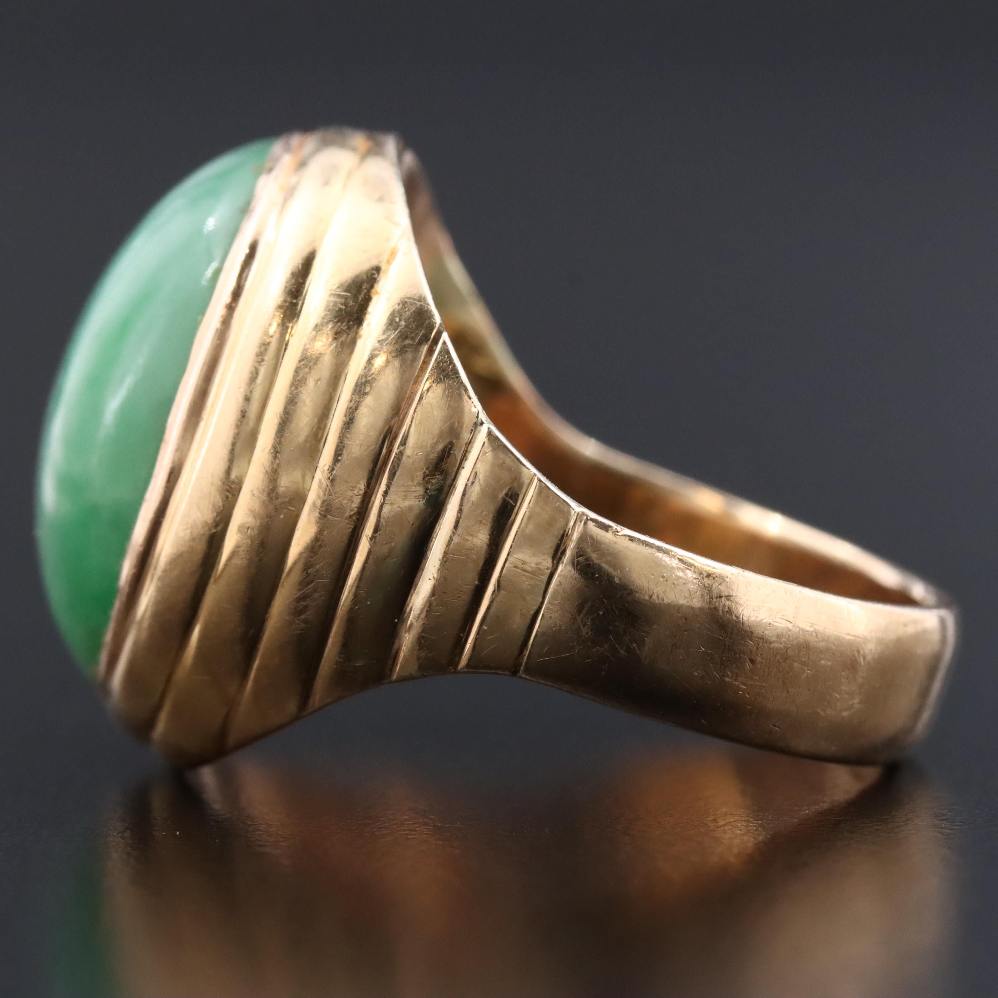 14K Jadeite Bezel Set Ring