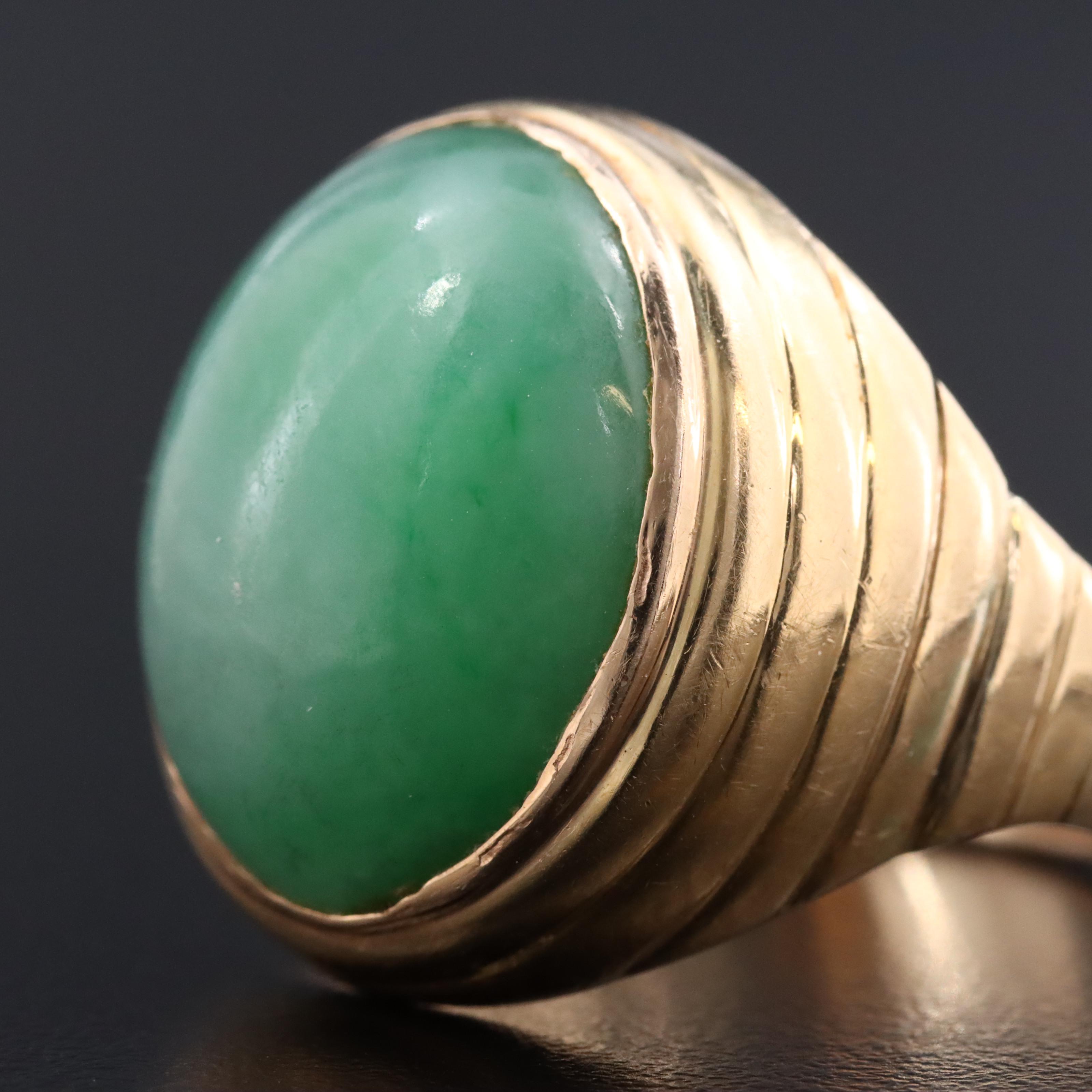 14K Jadeite Bezel Set Ring