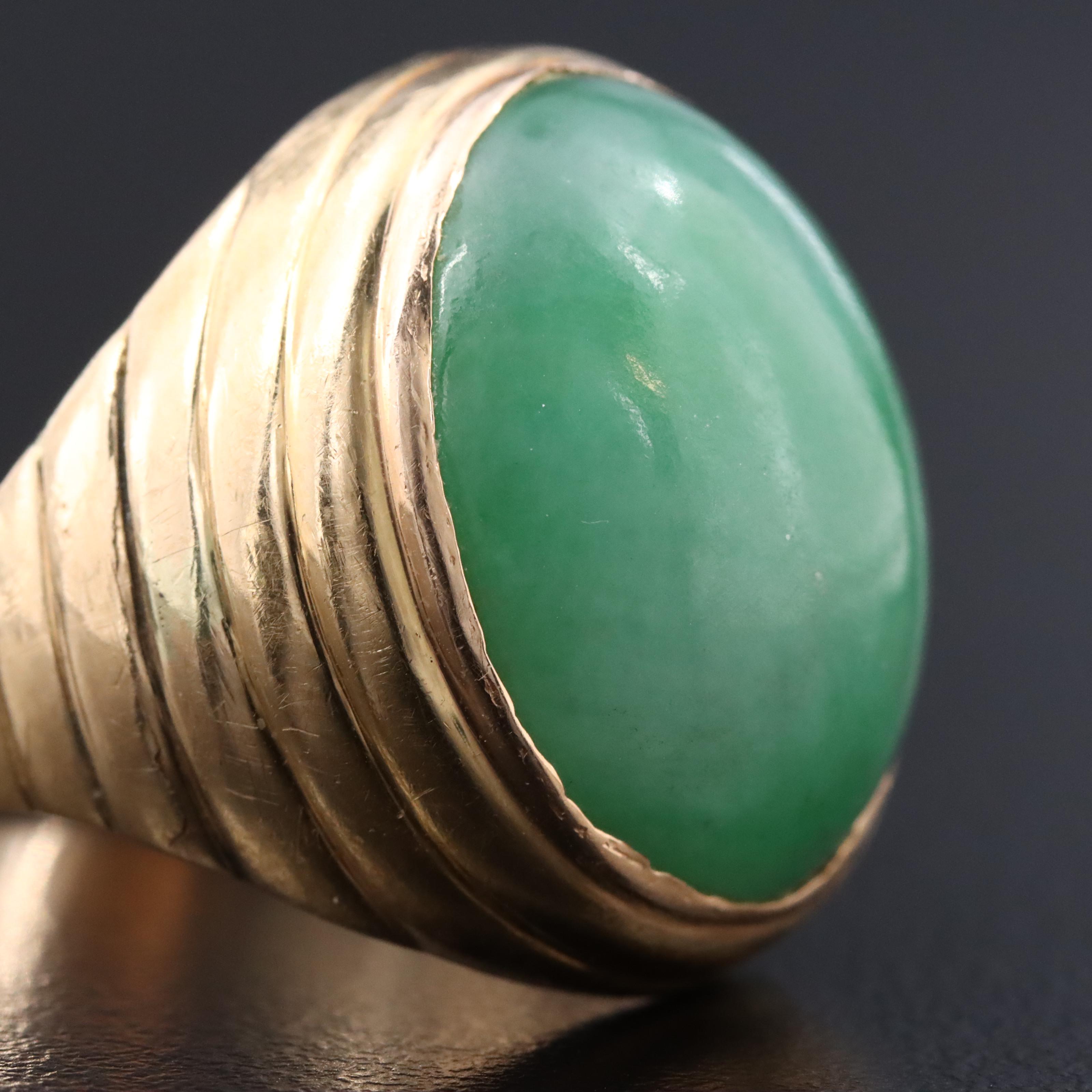 14K Jadeite Bezel Set Ring