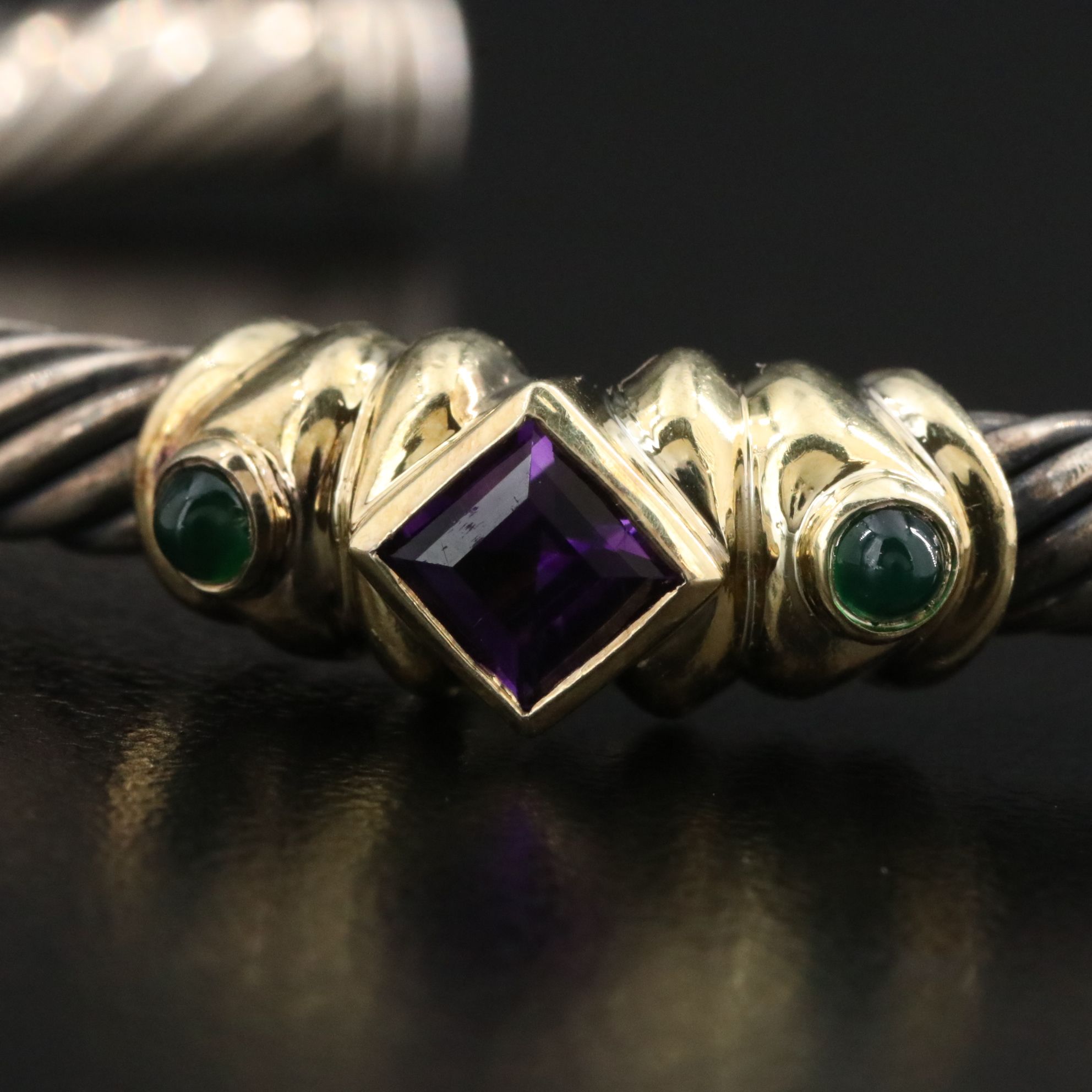 David Yurman Renaissance Sterling, 14K, Amethyst and Chalcedony Cuff Bracelet