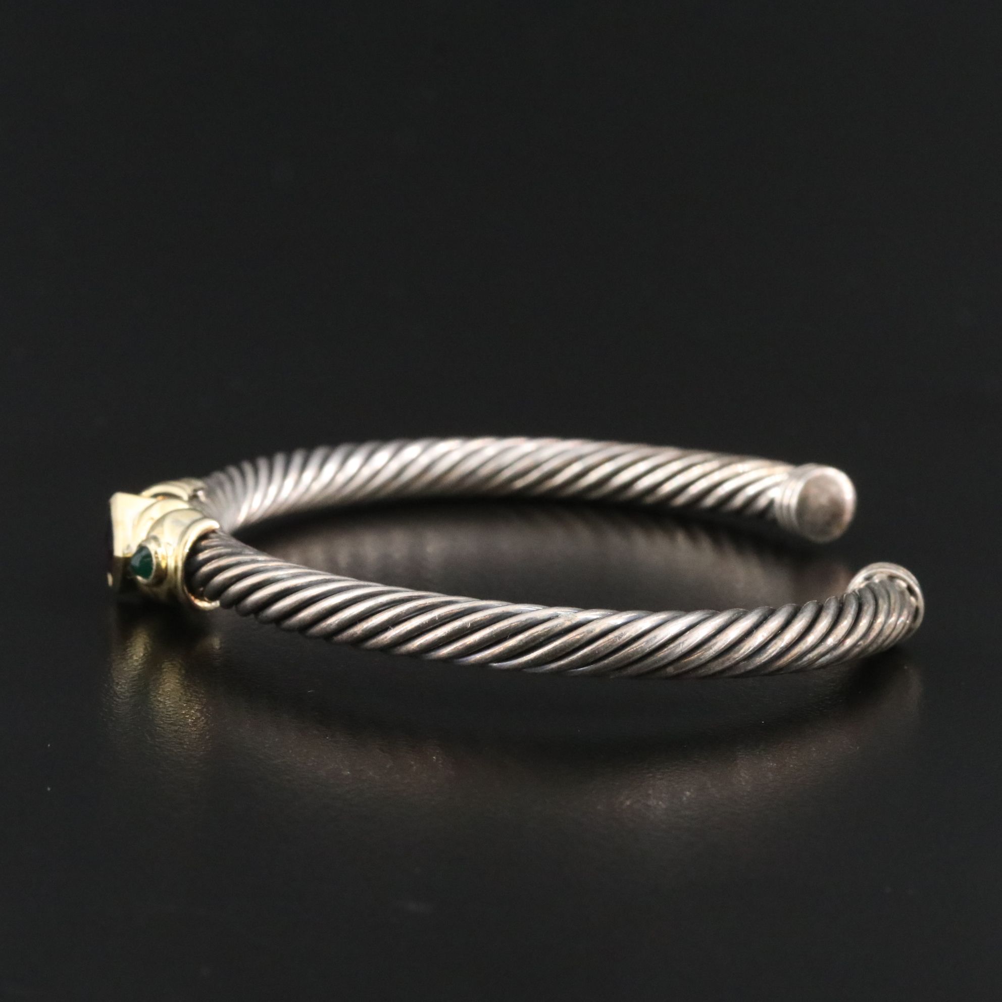 David Yurman Renaissance Sterling, 14K, Amethyst and Chalcedony Cuff Bracelet