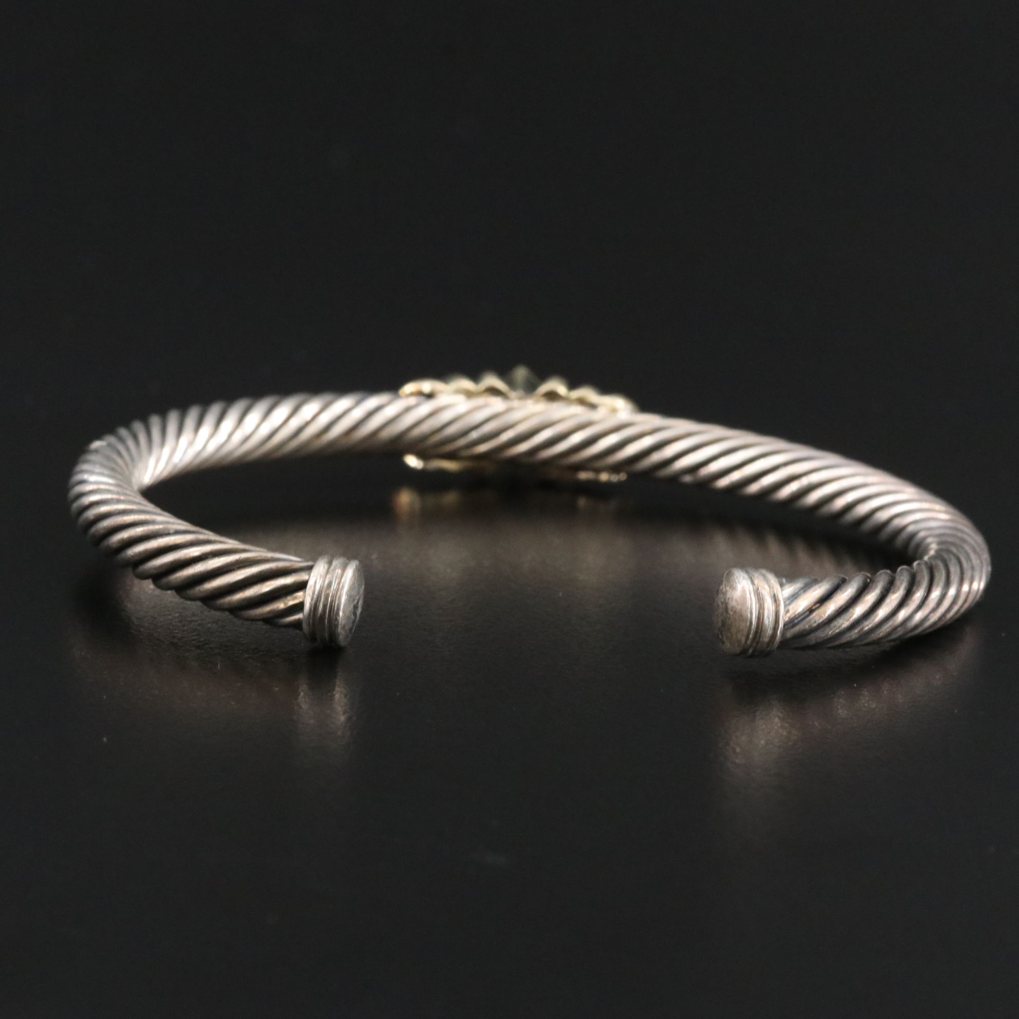 David Yurman Renaissance Sterling, 14K, Amethyst and Chalcedony Cuff Bracelet