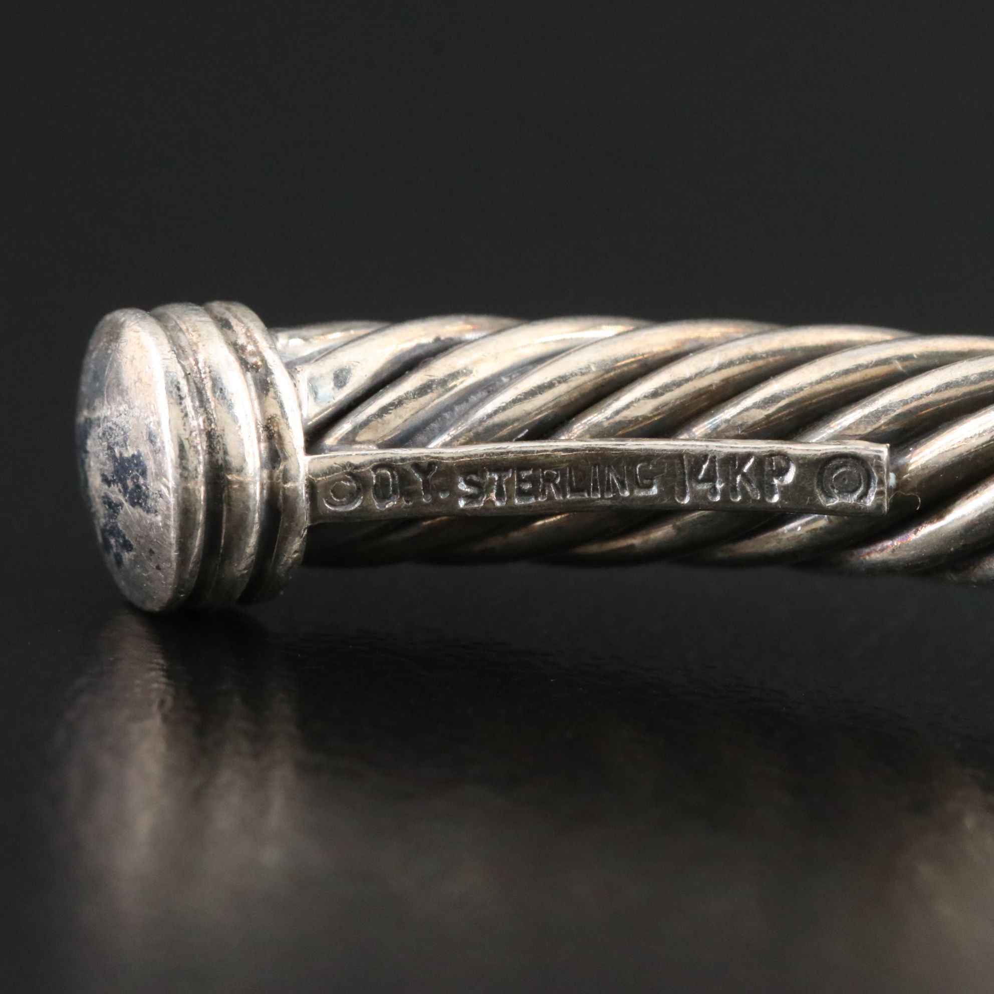 David Yurman Renaissance Sterling, 14K, Amethyst and Chalcedony Cuff Bracelet