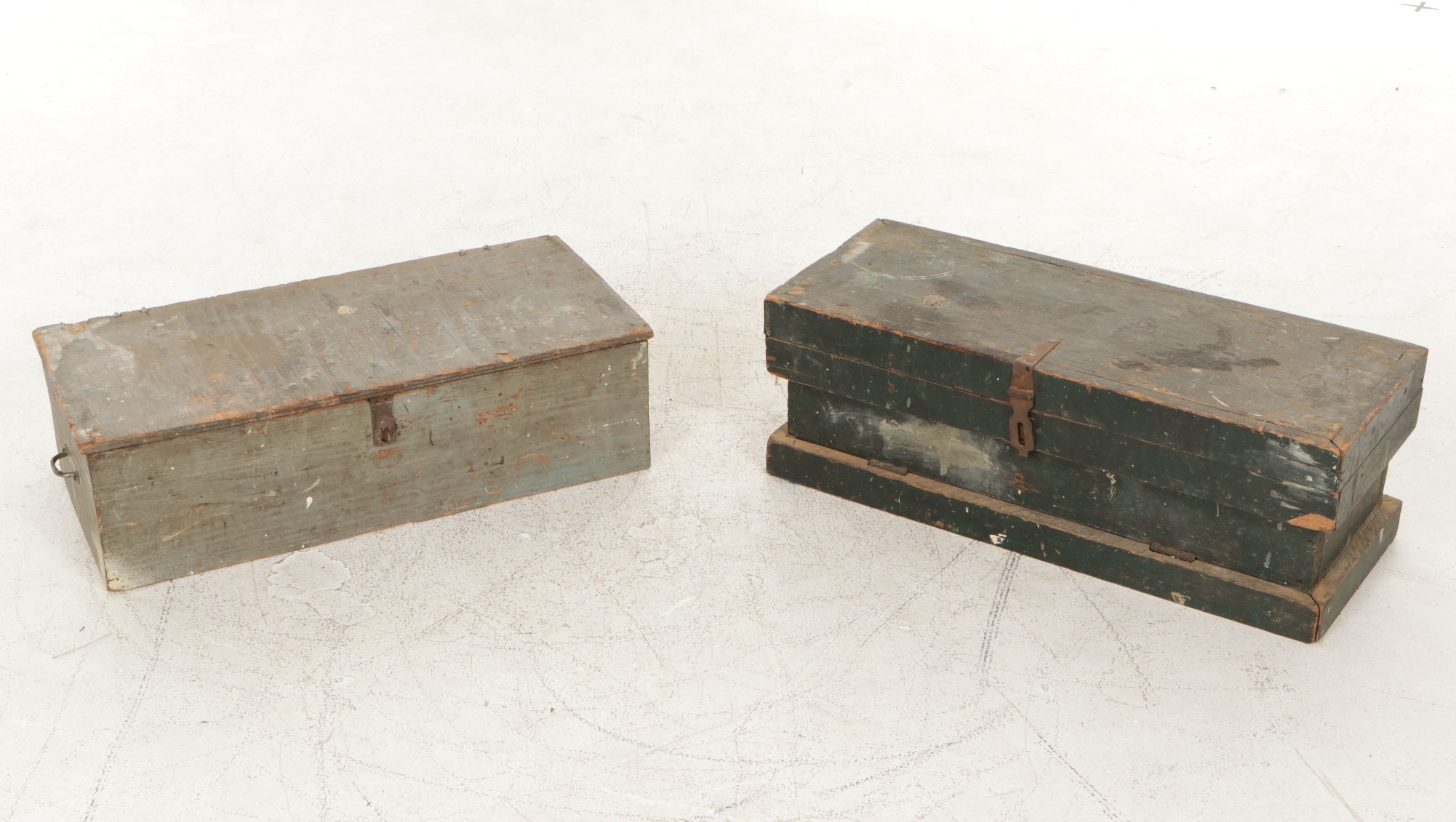 American Primitive Painted Wooden Tool Chests with Assorted Tools