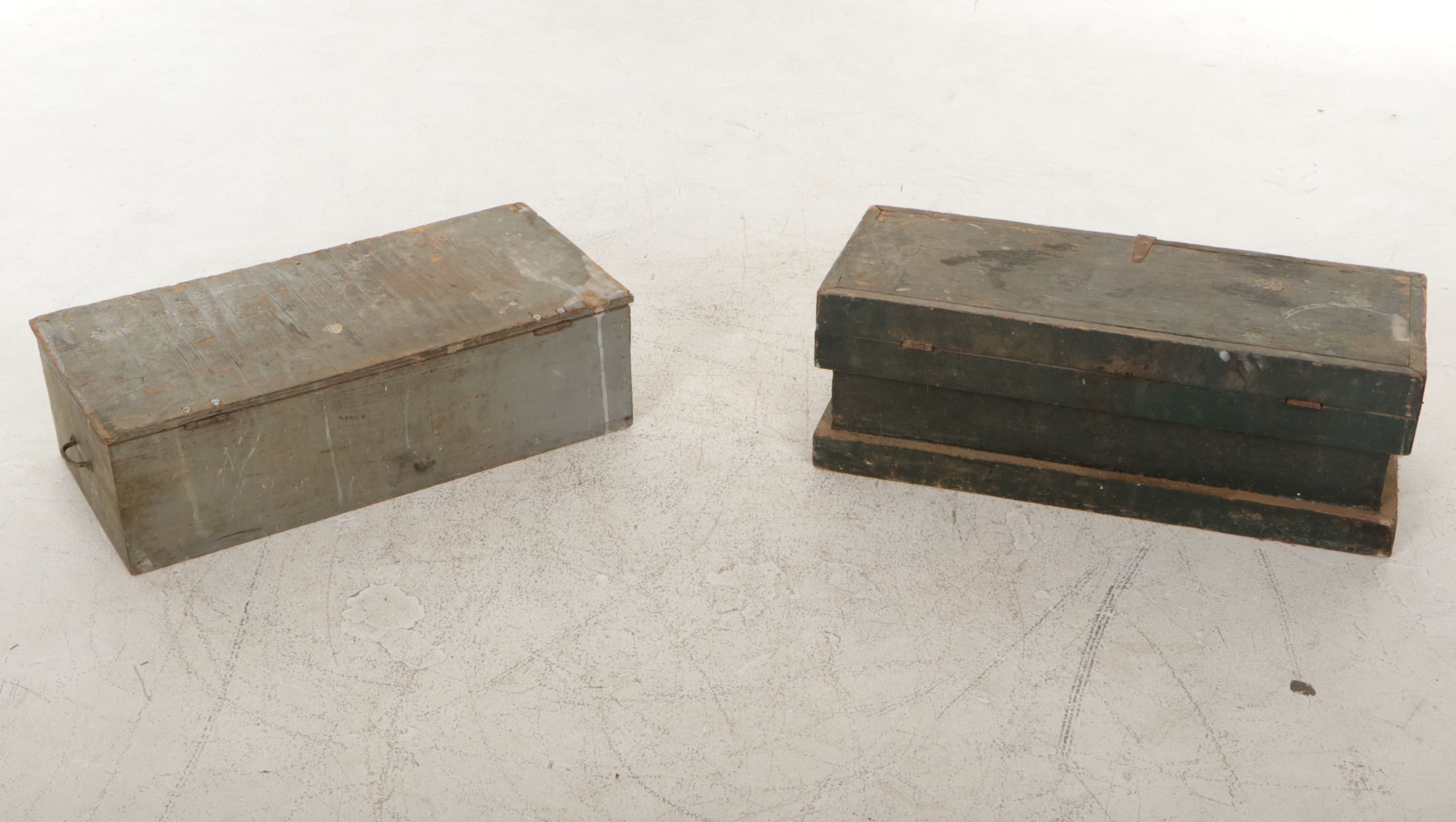 American Primitive Painted Wooden Tool Chests with Assorted Tools